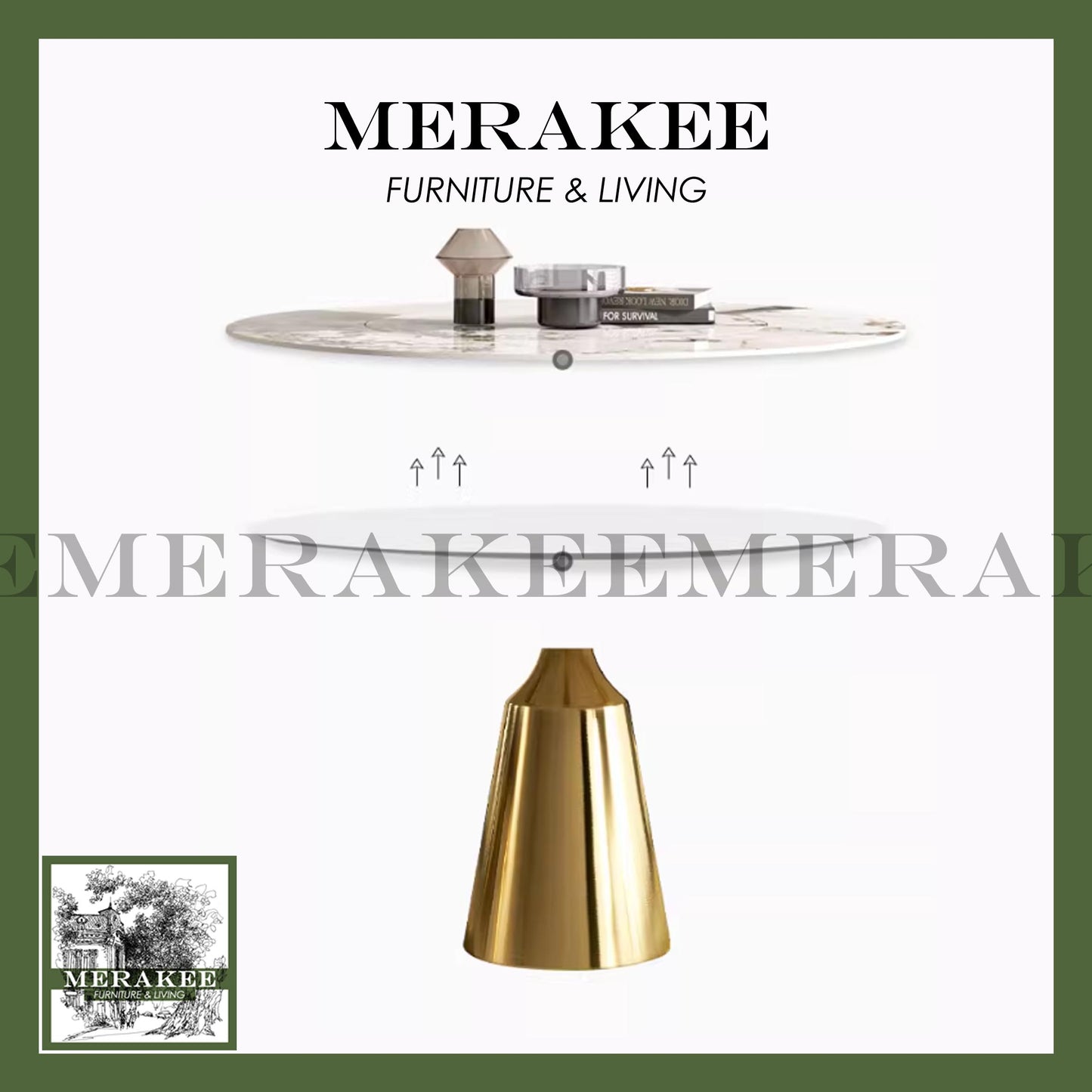 MERAKEE Sintered Stone Dining Table With Lazy Susan Customization Color Tabletop Stainless Steel Gold/Rose Gold/Black Leg Dining Room Furniture PV44