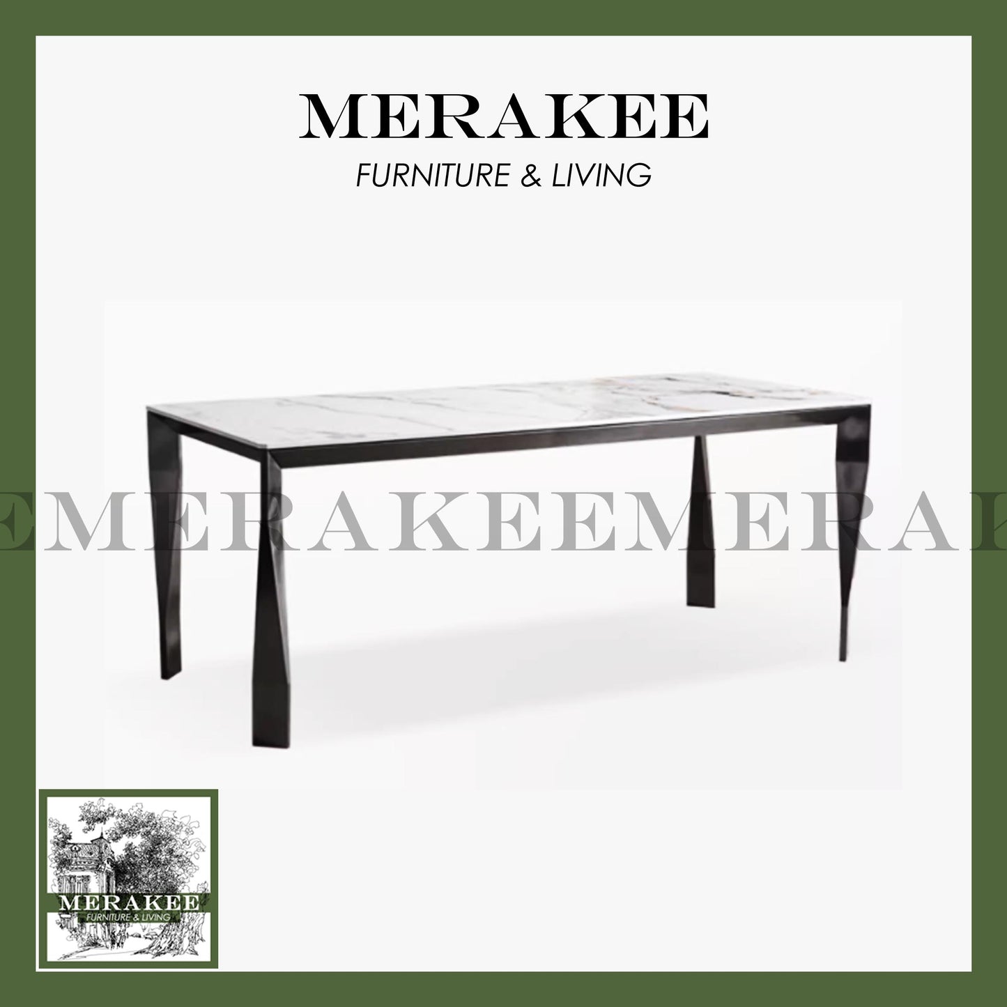 MERAKEE Customized Marble Like Sintered Stone Dining Table Black/White/Grey Aluminium Alloy Leg Dining Room Furniture F221