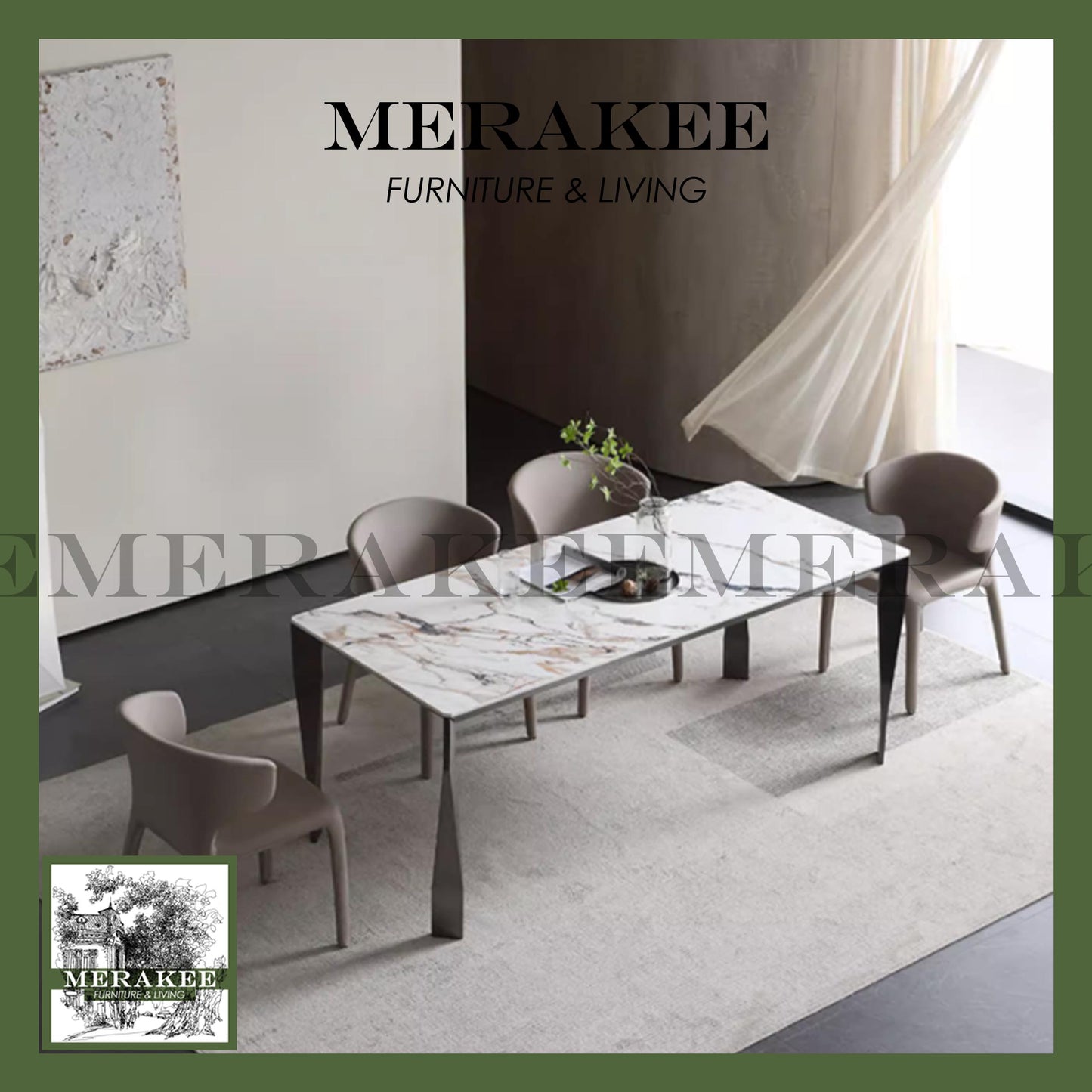 MERAKEE Customized Marble Like Sintered Stone Dining Table Black/White/Grey Aluminium Alloy Leg Dining Room Furniture F221