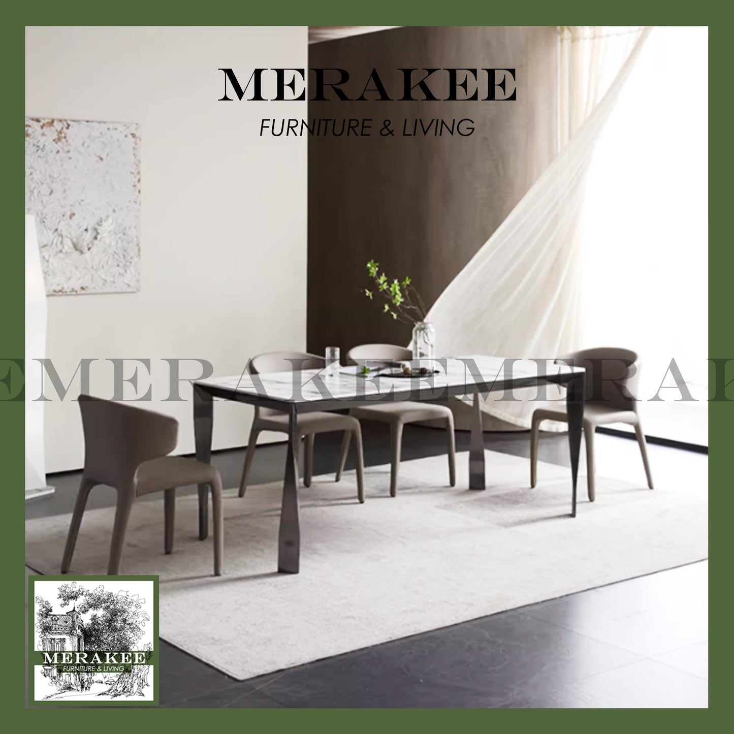 MERAKEE Customized Marble Like Sintered Stone Dining Table Black/White/Grey Aluminium Alloy Leg Dining Room Furniture F221