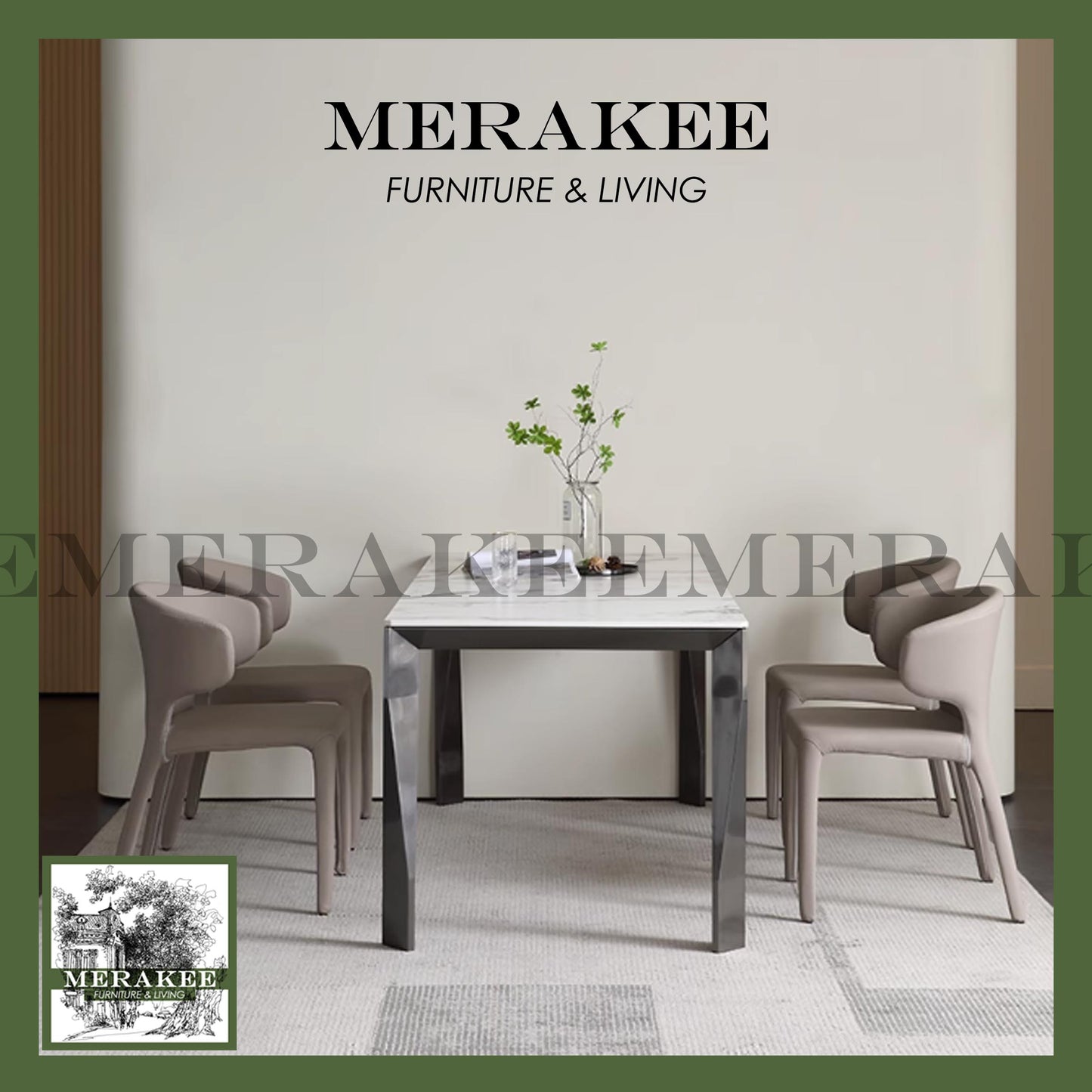 MERAKEE Customized Marble Like Sintered Stone Dining Table Black/White/Grey Aluminium Alloy Leg Dining Room Furniture F221