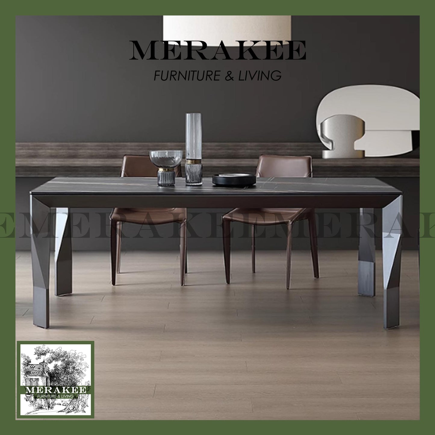 MERAKEE Customized Marble Like Sintered Stone Dining Table Black/White/Grey Aluminium Alloy Leg Dining Room Furniture F221