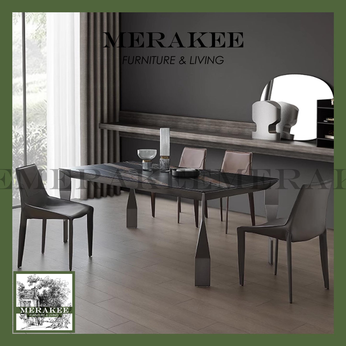 MERAKEE Customized Marble Like Sintered Stone Dining Table Black/White/Grey Aluminium Alloy Leg Dining Room Furniture F221