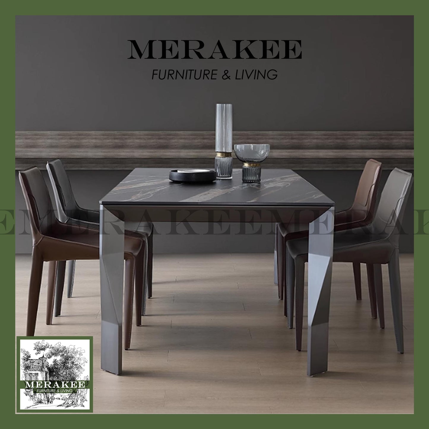 MERAKEE Customized Marble Like Sintered Stone Dining Table Black/White/Grey Aluminium Alloy Leg Dining Room Furniture F221