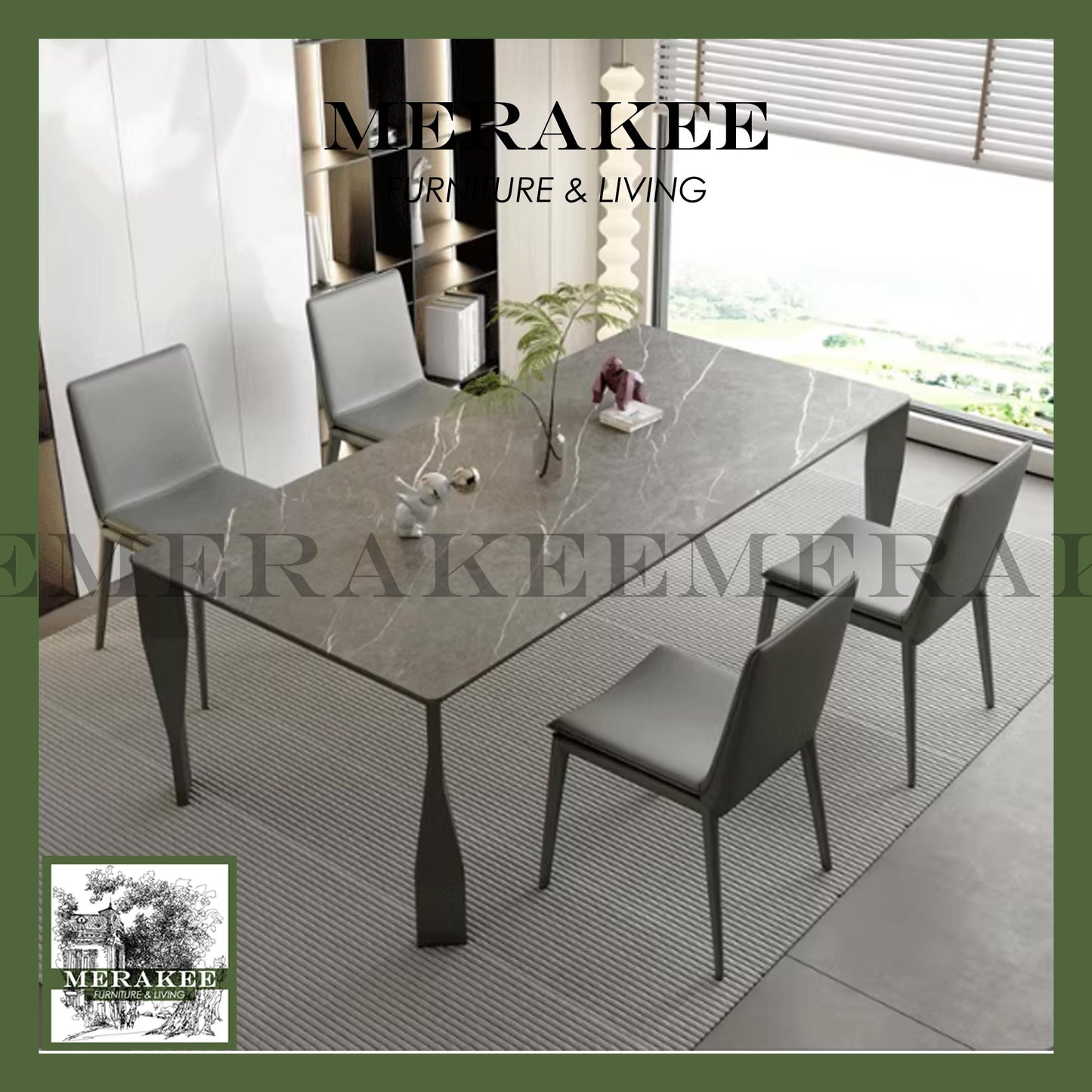 MERAKEE Customized Marble Like Sintered Stone Dining Table Black/White/Grey Aluminium Alloy Leg Dining Room Furniture F221