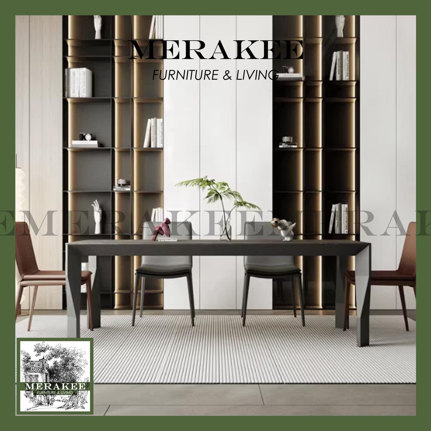 MERAKEE Customized Marble Like Sintered Stone Dining Table Black/White/Grey Aluminium Alloy Leg Dining Room Furniture F221