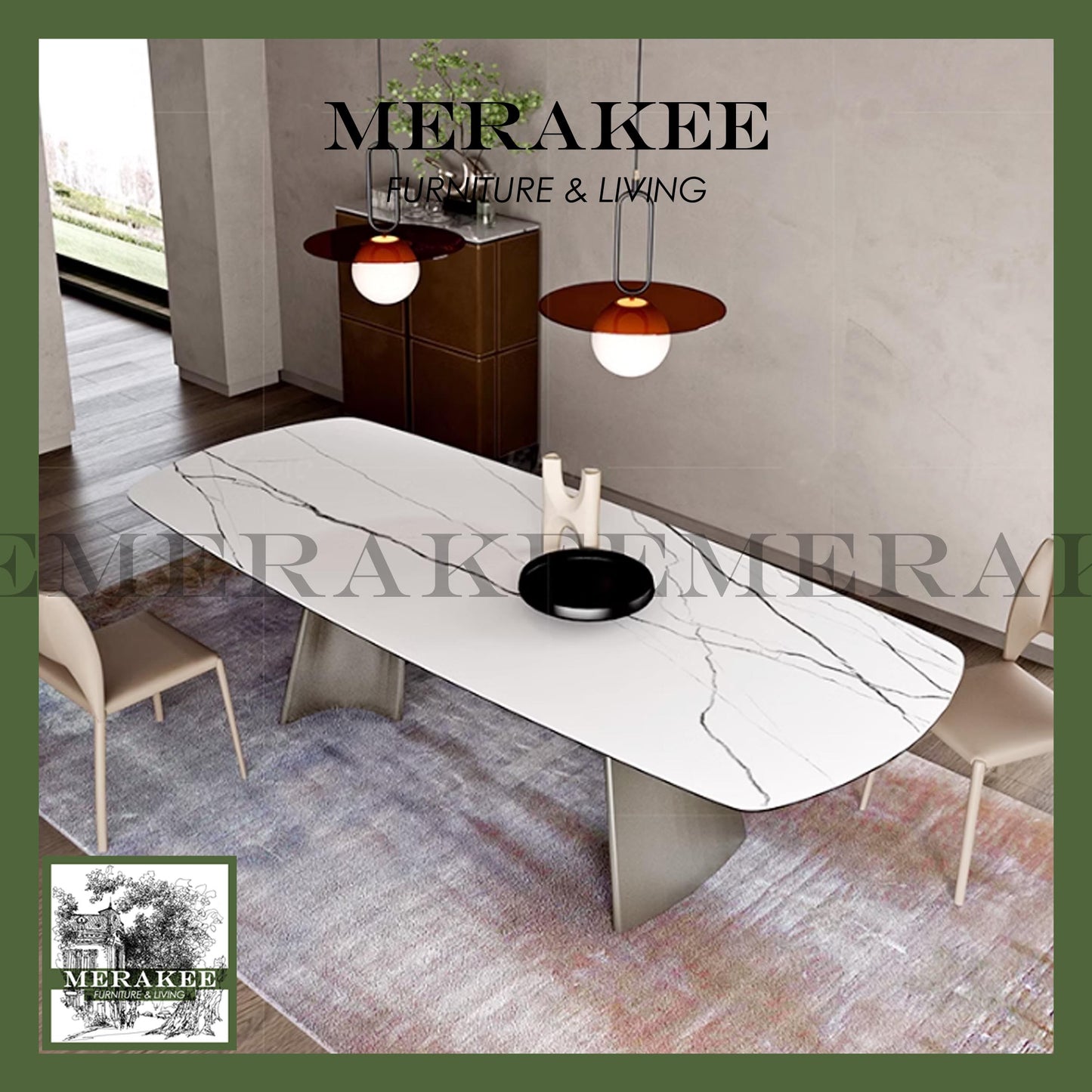 MERAKEE Sintered Stone Dining Table Customization Color Tabletop Stainless Steel Black/Grey/Gold/Rose Gold/Leg Dining Room Furniture PV62