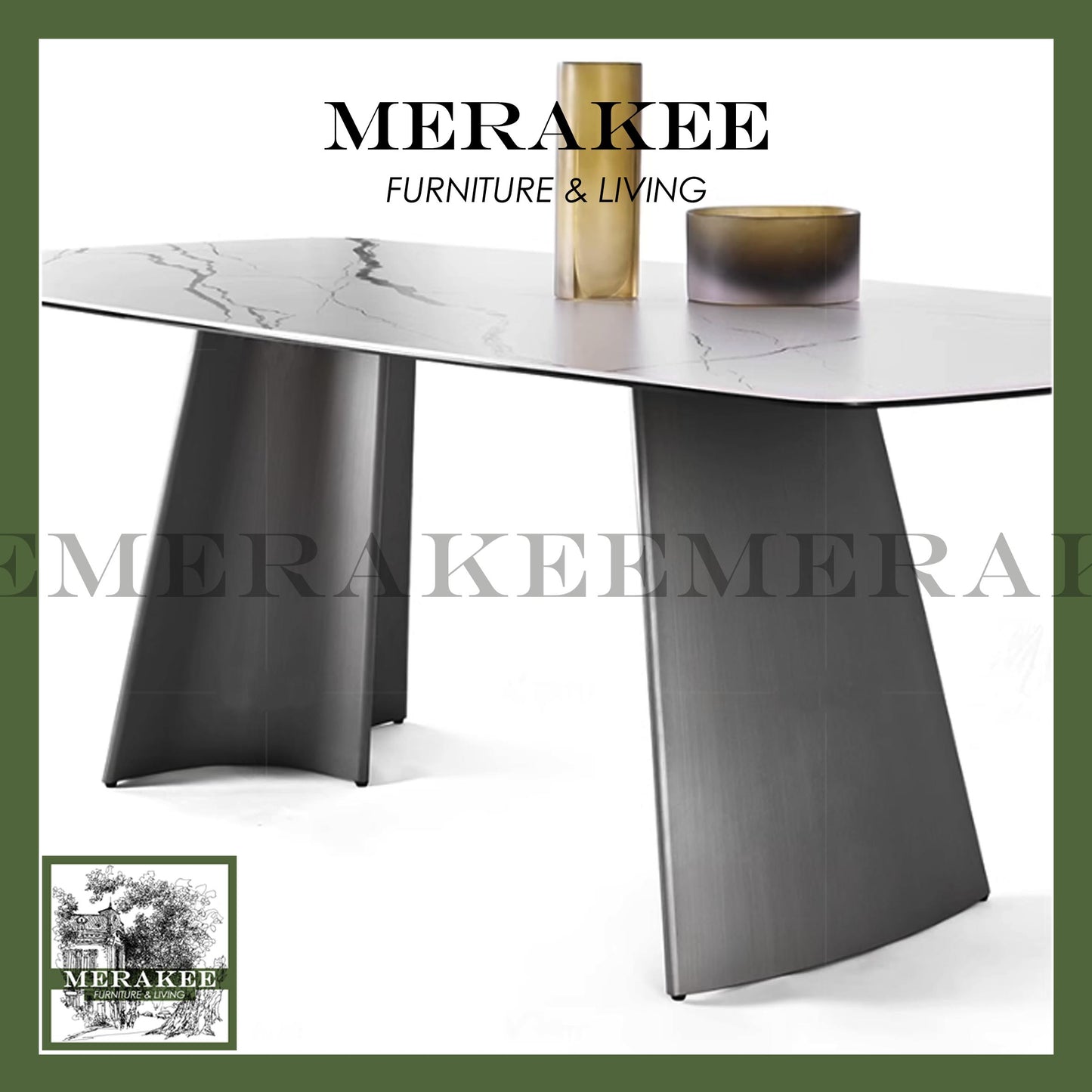 MERAKEE Sintered Stone Dining Table Customization Color Tabletop Stainless Steel Black/Grey/Gold/Rose Gold/Leg Dining Room Furniture PV62