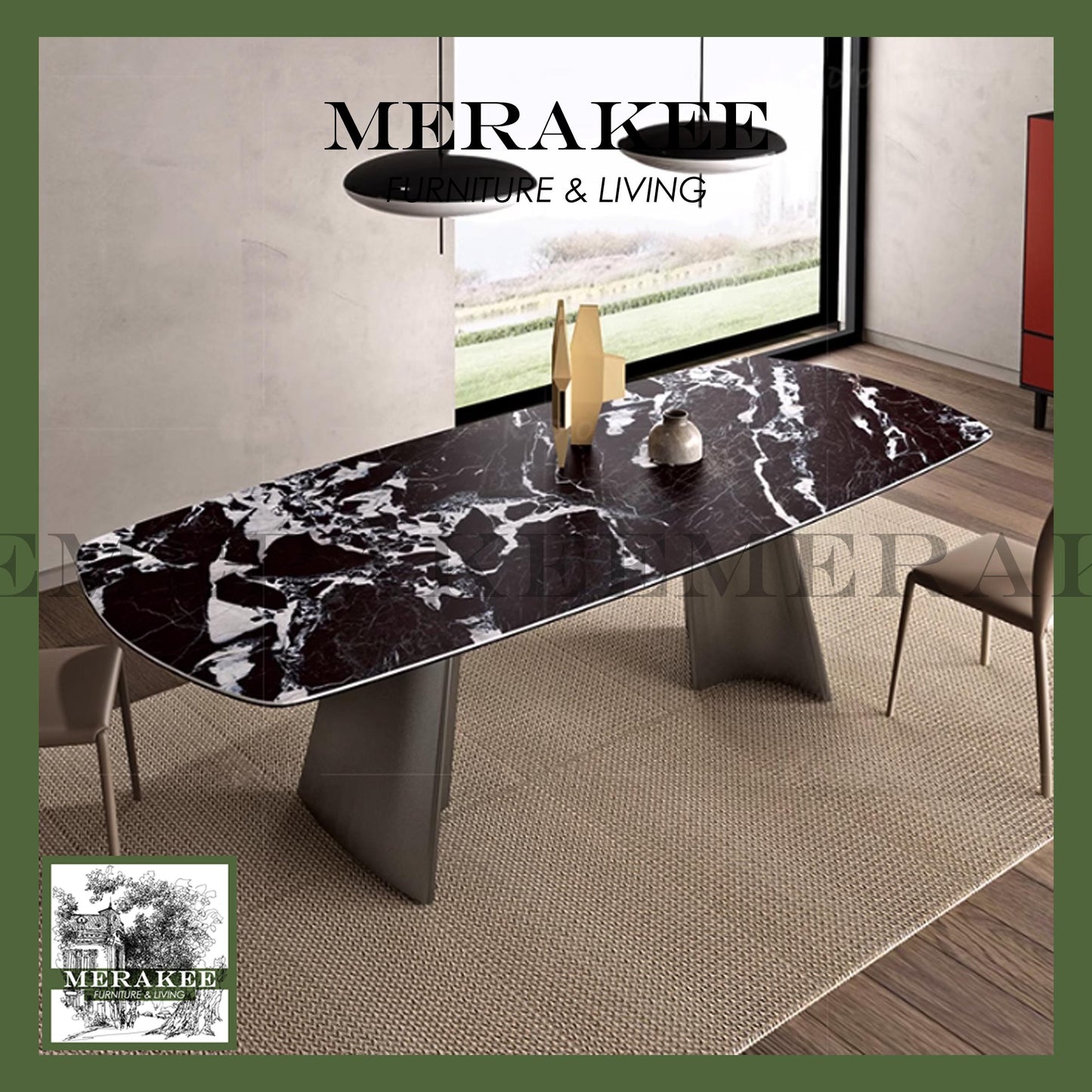 MERAKEE Sintered Stone Dining Table Customization Color Tabletop Stainless Steel Black/Grey/Gold/Rose Gold/Leg Dining Room Furniture PV62