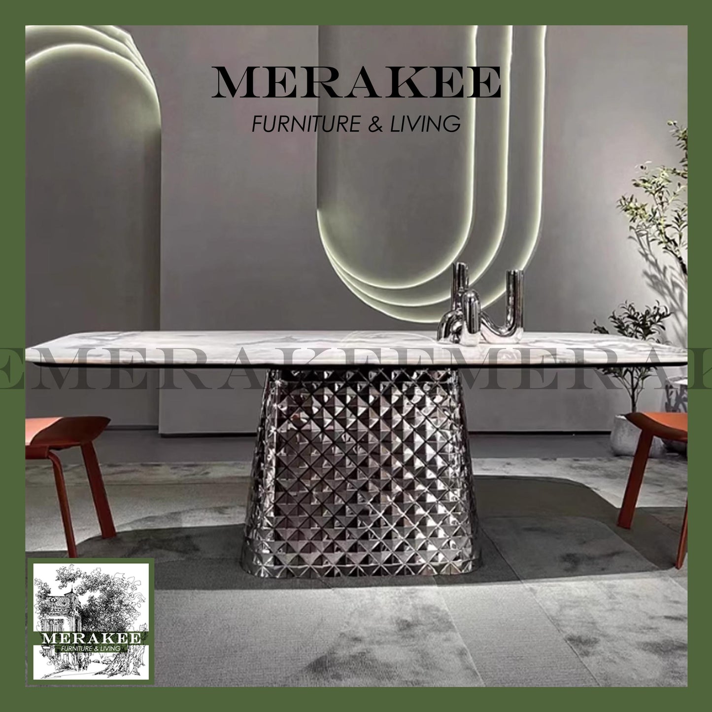 MERAKEE Sintered Stone Dining Table Customization Color Tabletop Stainless Steel Leg Dining Room Furniture PV30