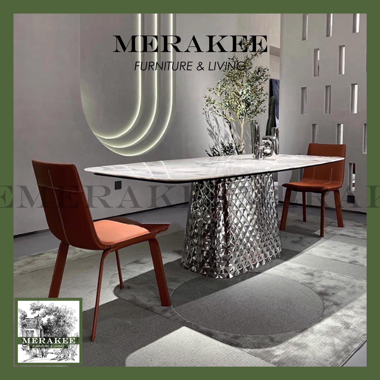 MERAKEE Sintered Stone Dining Table Customization Color Tabletop Stainless Steel Leg Dining Room Furniture PV30