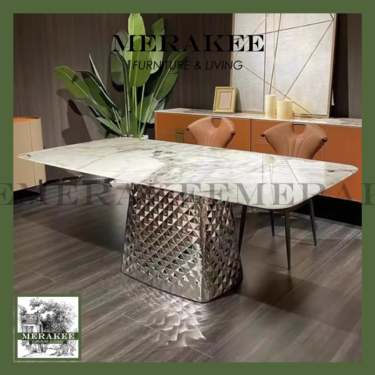 MERAKEE Sintered Stone Dining Table Customization Color Tabletop Stainless Steel Leg Dining Room Furniture PV30