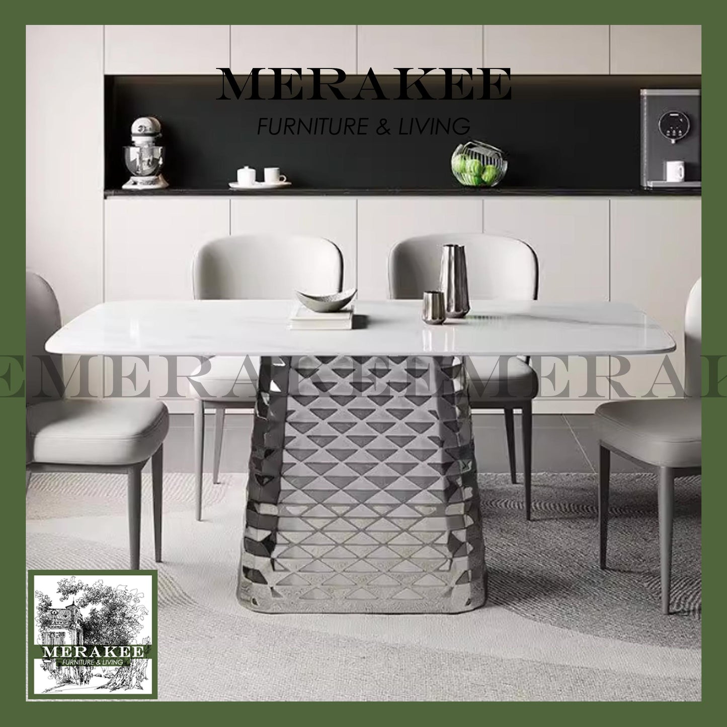 MERAKEE Sintered Stone Dining Table Customization Color Tabletop Stainless Steel Leg Dining Room Furniture PV30