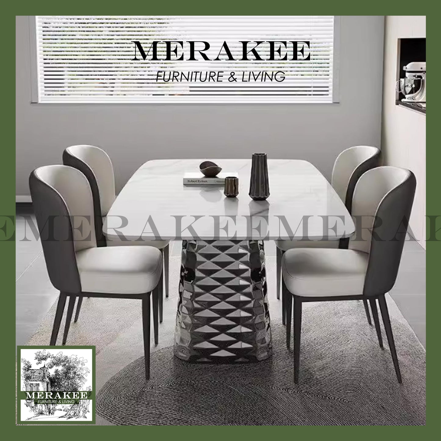 MERAKEE Sintered Stone Dining Table Customization Color Tabletop Stainless Steel Leg Dining Room Furniture PV30
