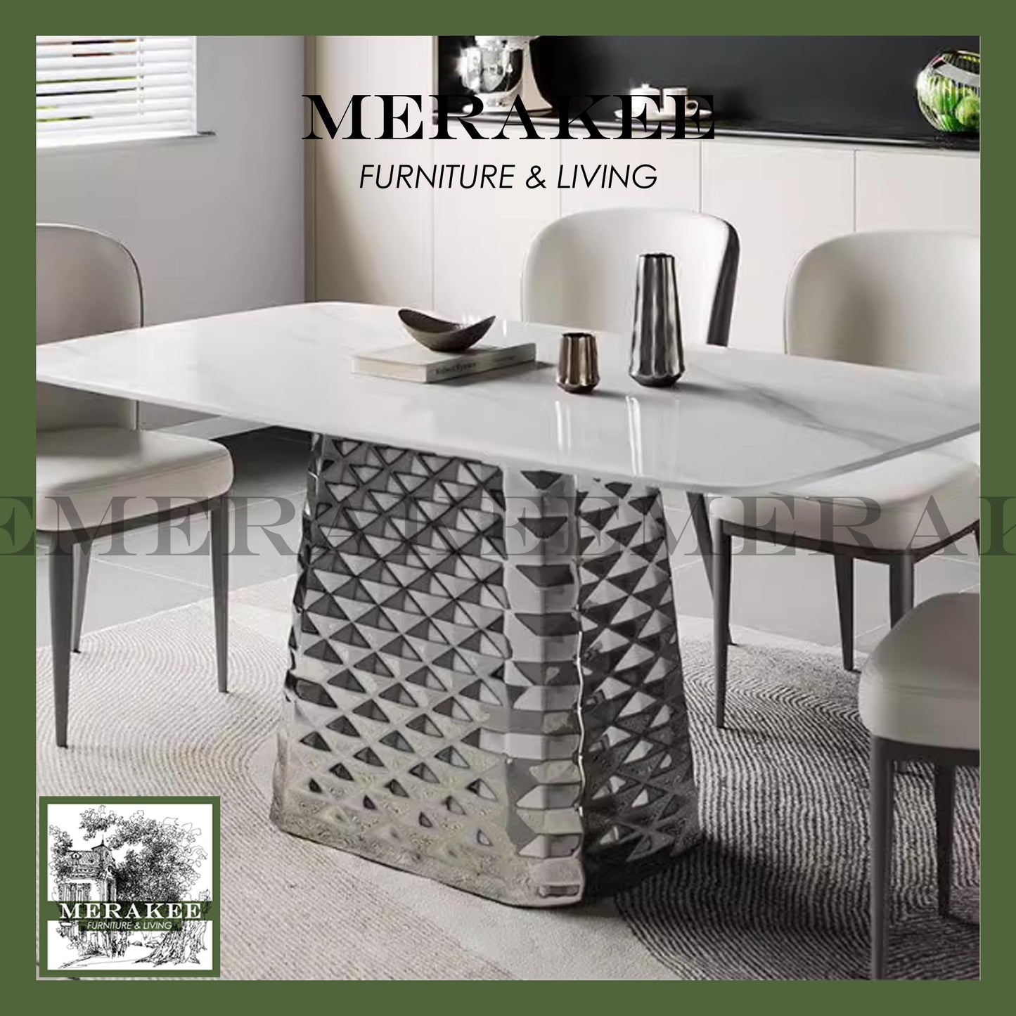 MERAKEE Sintered Stone Dining Table Customization Color Tabletop Stainless Steel Leg Dining Room Furniture PV30
