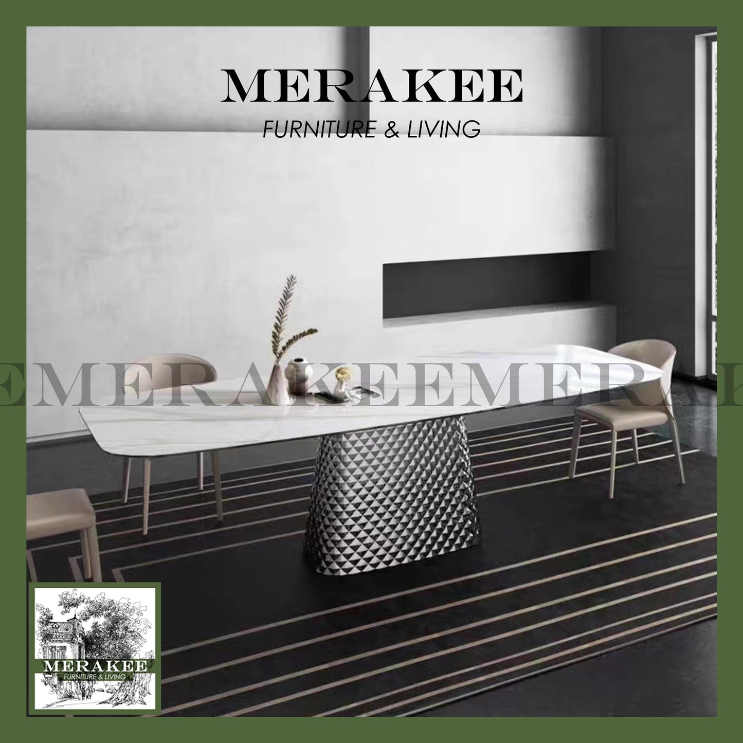 MERAKEE Sintered Stone Dining Table Customization Color Tabletop Stainless Steel Leg Dining Room Furniture PV30