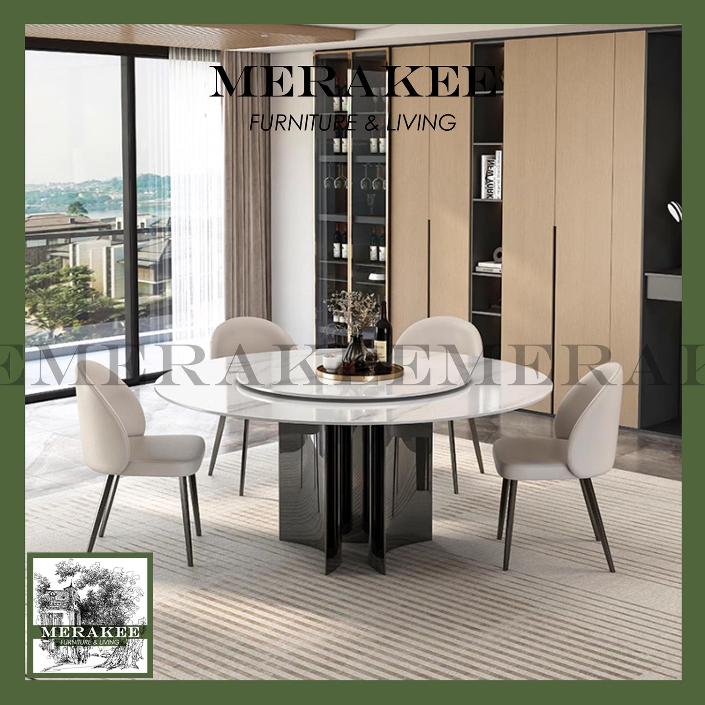 MERAKEE Sintered Stone Dining Table With Lazy Susan Customization Color Tabletop Stainless Steel Leg Dining Room Furniture PV49