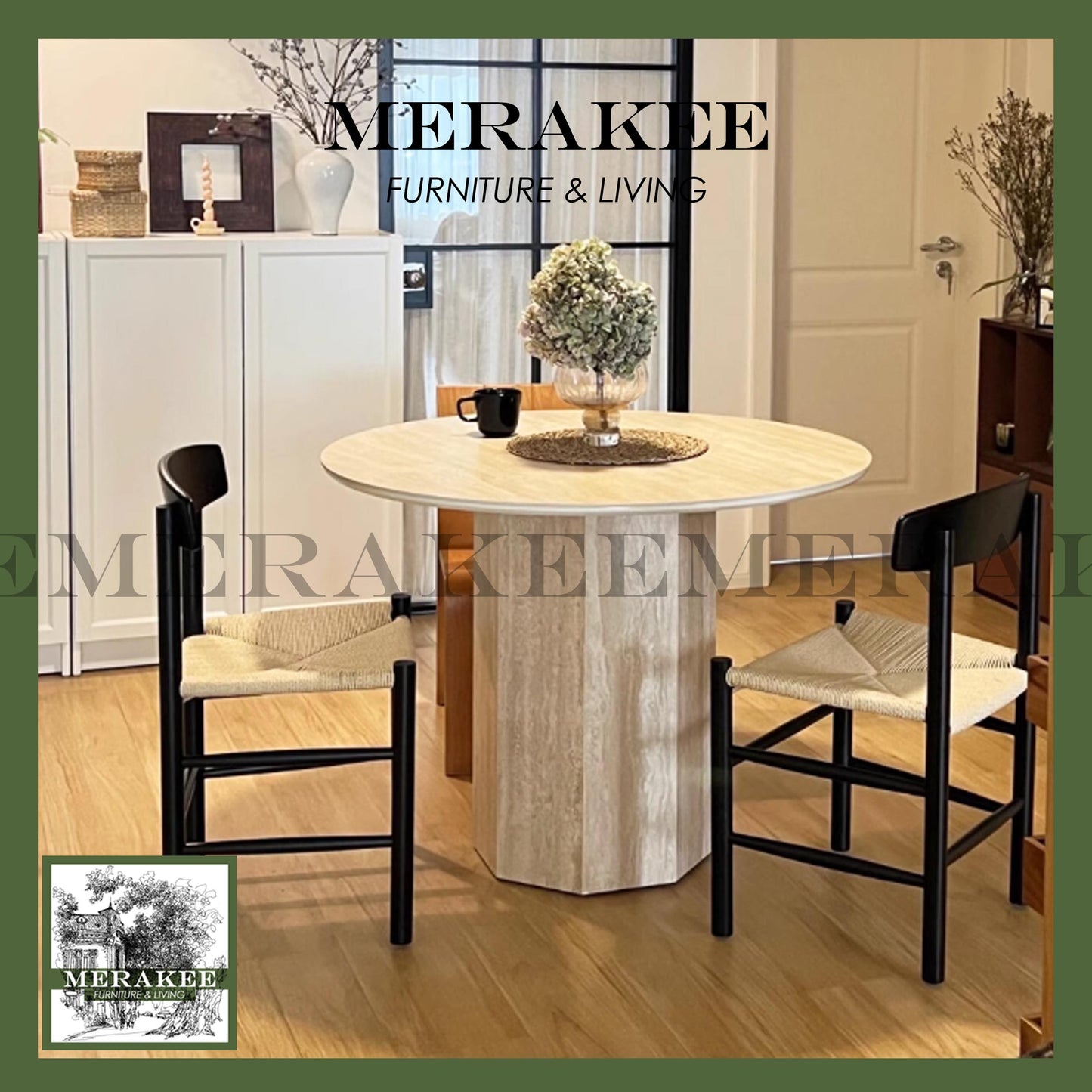 MERAKEE Travertine Round Dining Table Round Natural Travertine Stone