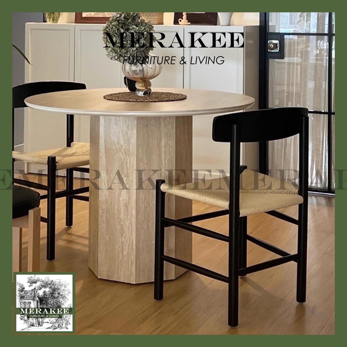 MERAKEE Travertine Round Dining Table Round Natural Travertine Stone