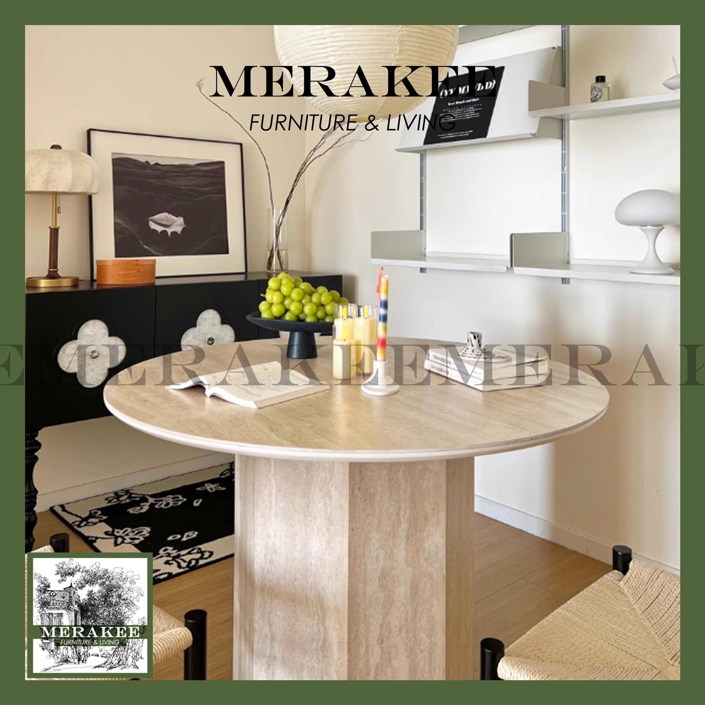 MERAKEE Travertine Round Dining Table Round Natural Travertine Stone
