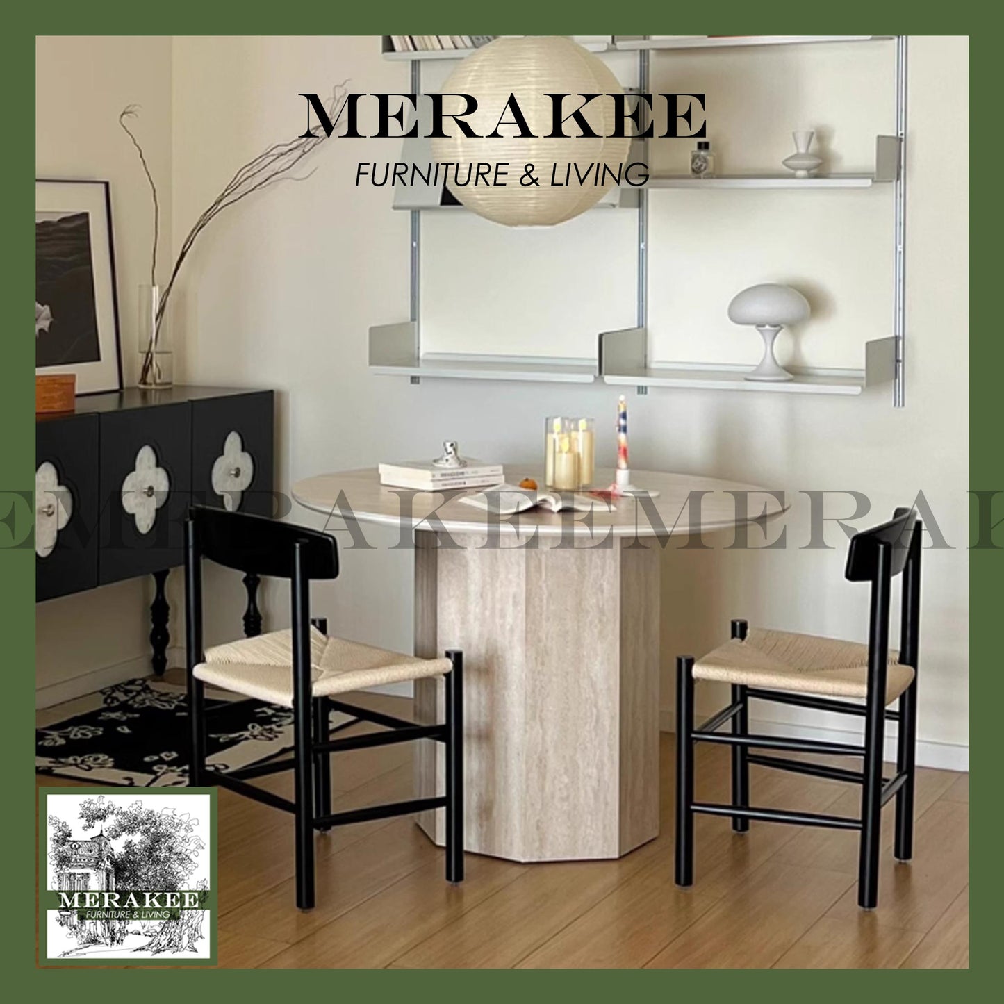 MERAKEE Travertine Round Dining Table Round Natural Travertine Stone