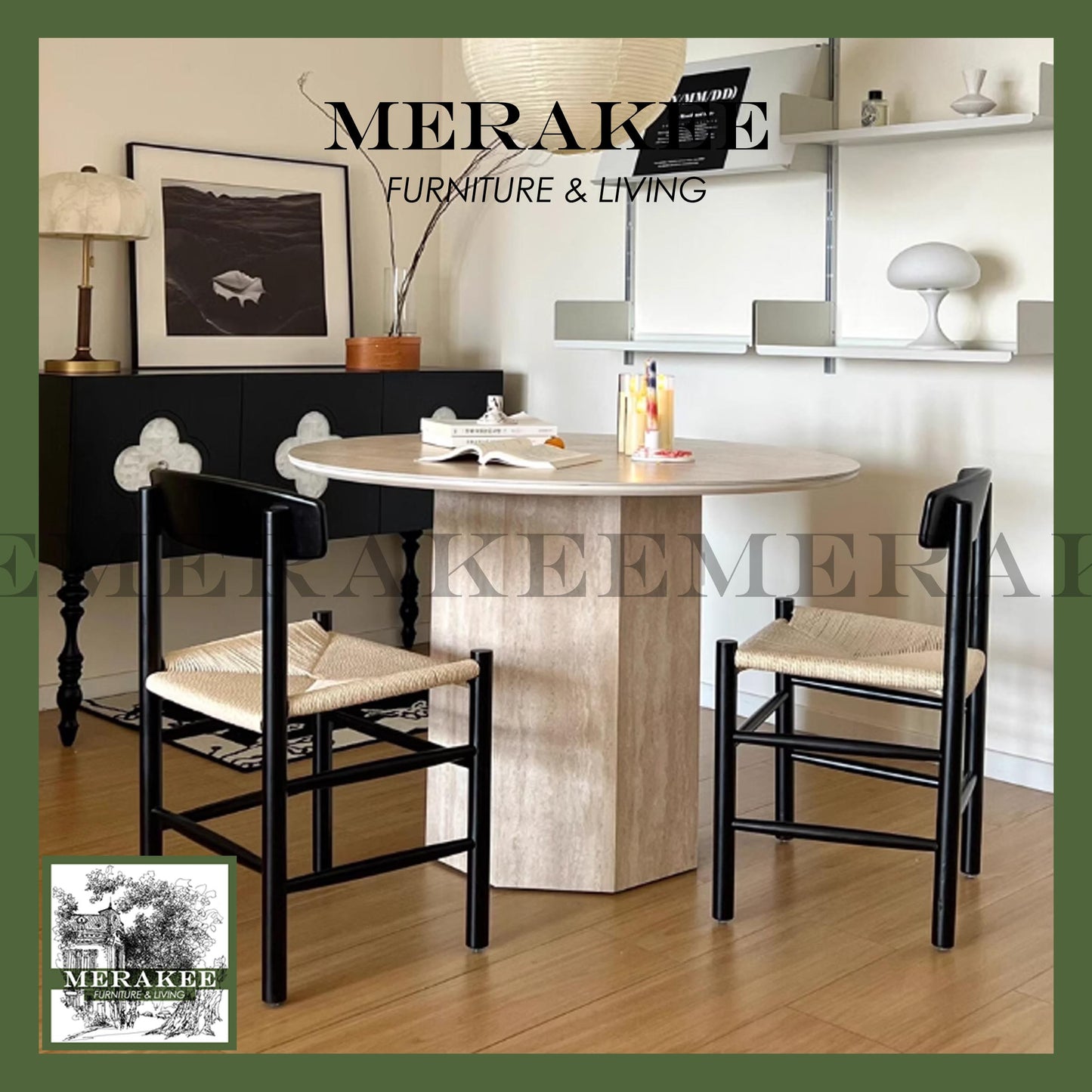 MERAKEE Travertine Round Dining Table Round Natural Travertine Stone