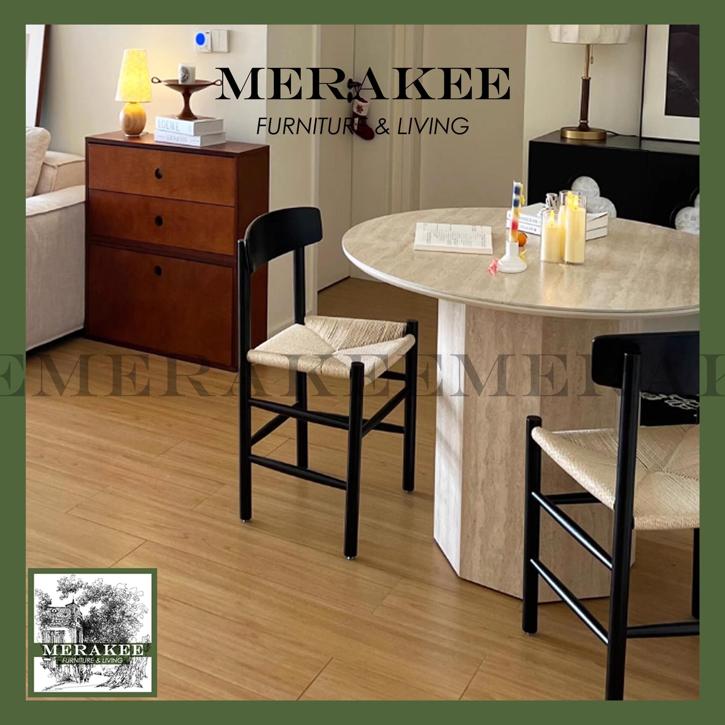 MERAKEE Travertine Round Dining Table Round Natural Travertine Stone