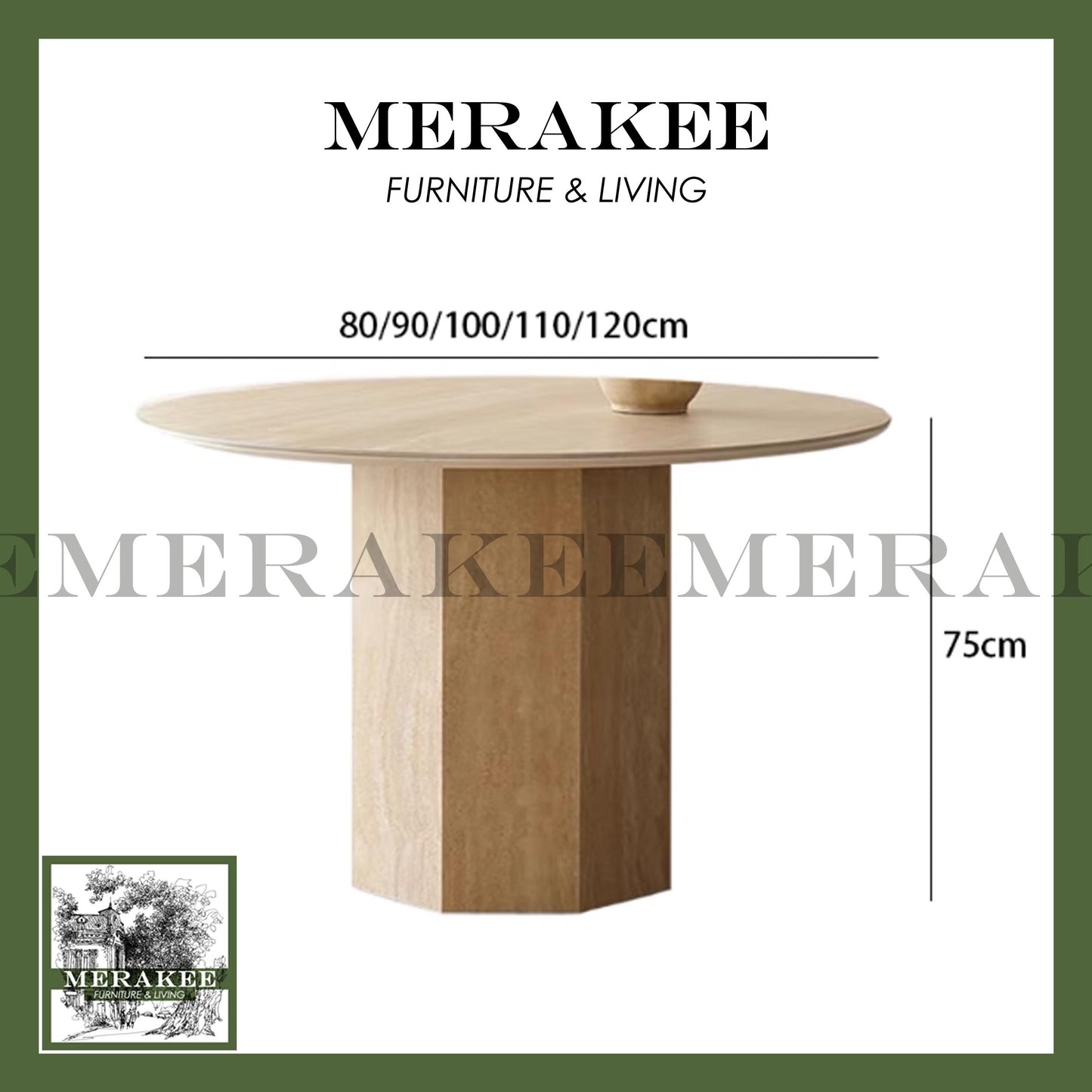 MERAKEE Travertine Round Dining Table Round Natural Travertine Stone