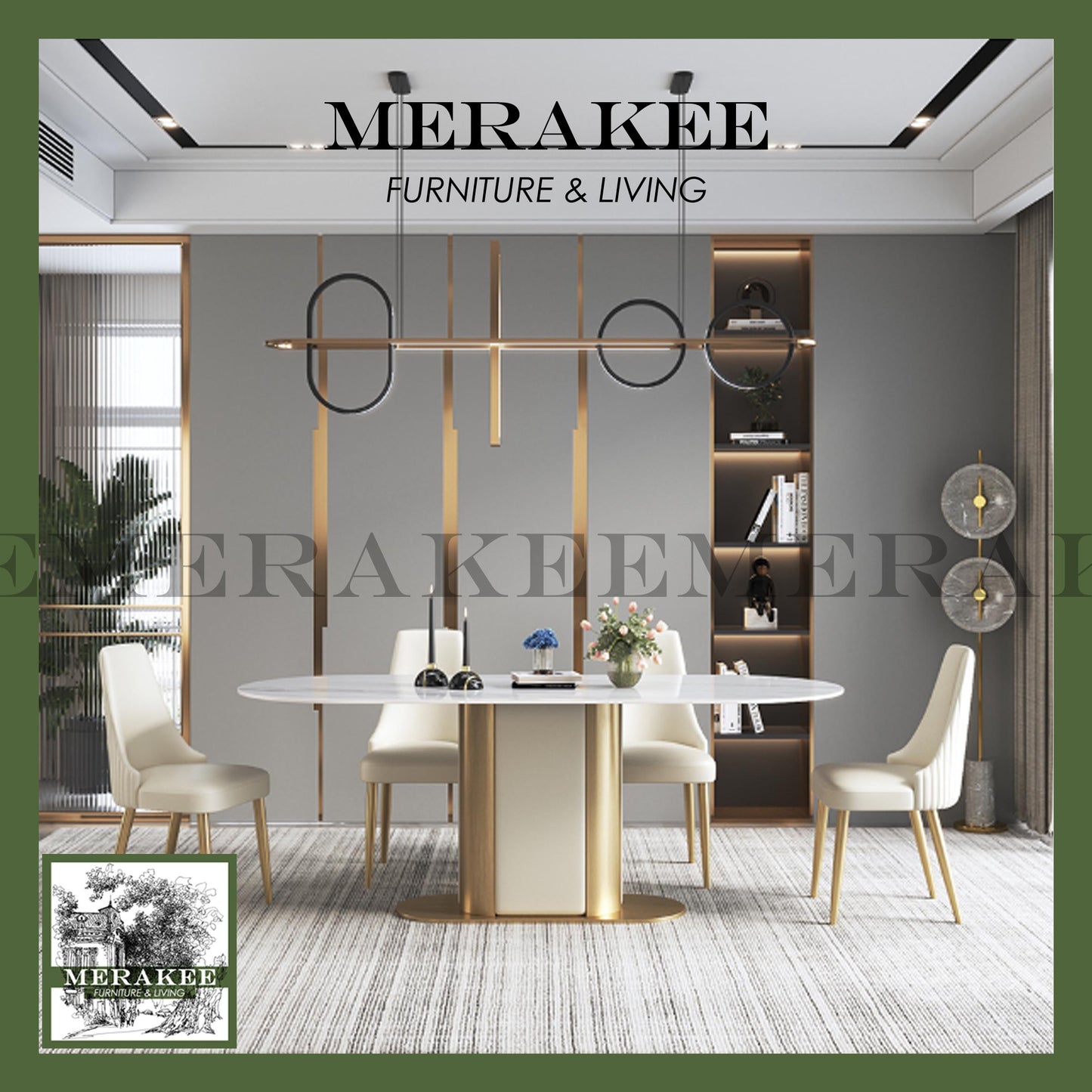 MERAKEE Dining Chair PU Leather Solid Wood Frame Gold Leg Dining Room Furniture JCY30