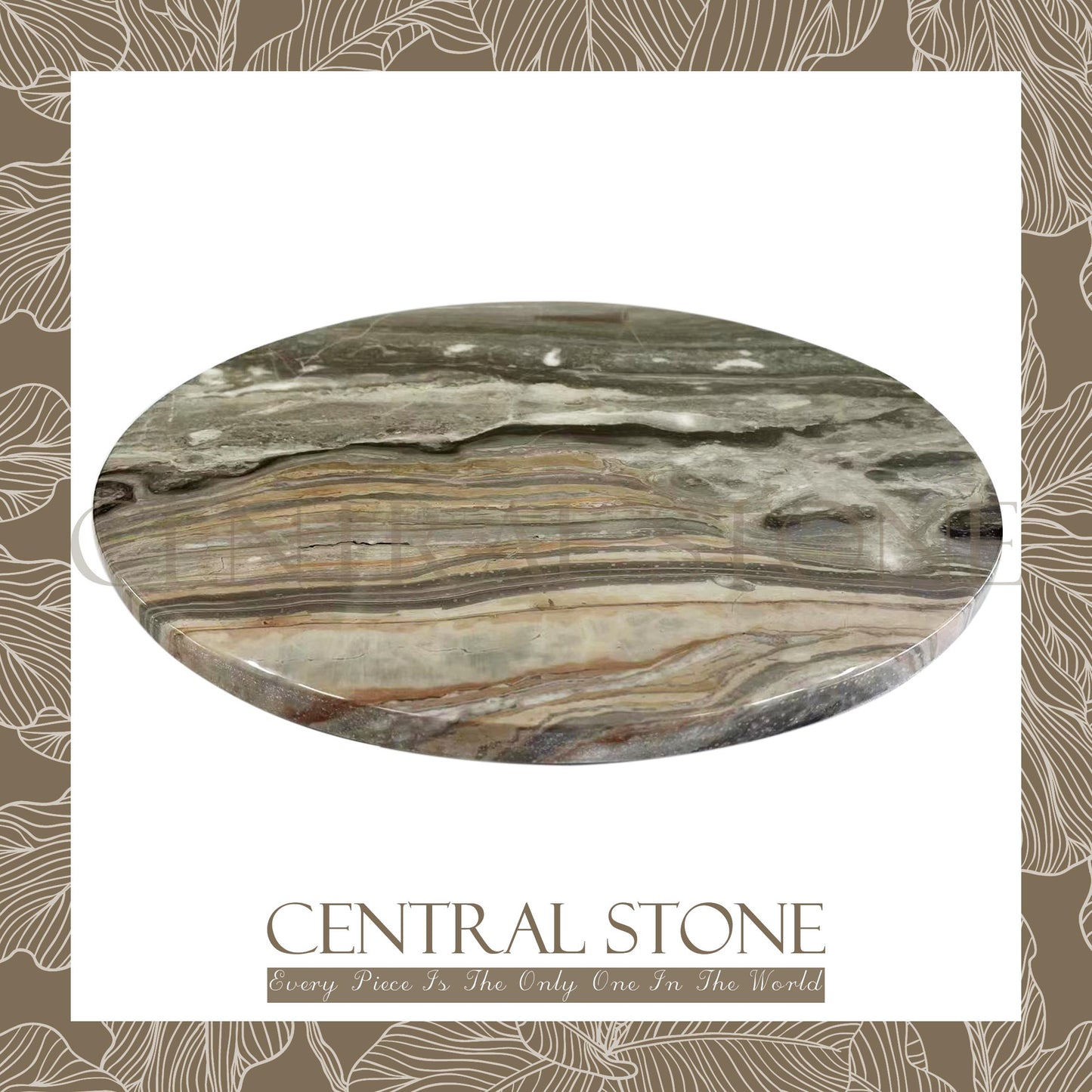 CENTRAL STONE Italian Natural Marble Coffee Side Table Dia45cm -Venice Brown
