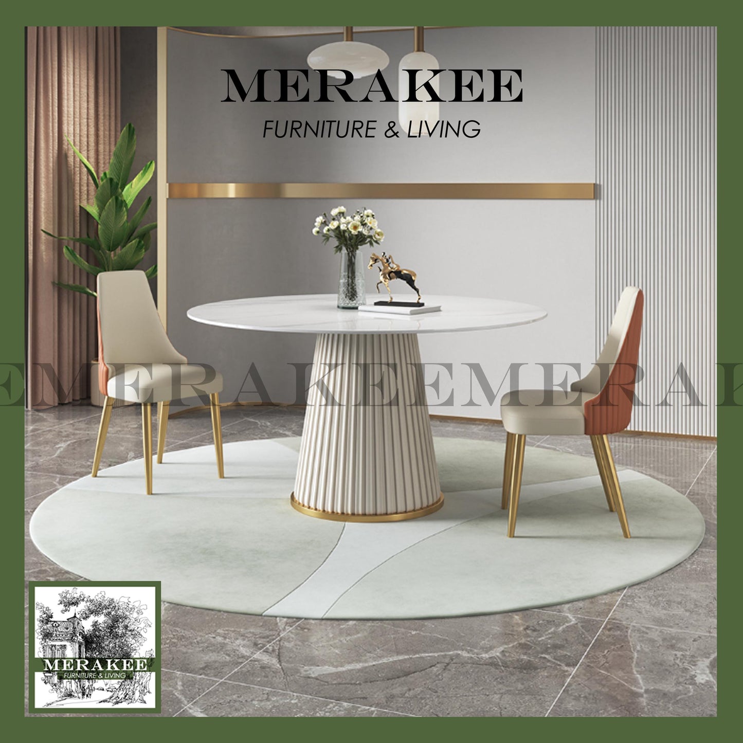 MERAKEE Dining Chair PU Leather Solid Wood Frame Gold Leg Dining Room Furniture JCY30