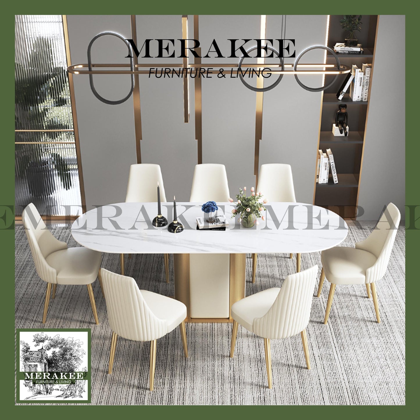 MERAKEE Dining Chair PU Leather Solid Wood Frame Gold Leg Dining Room Furniture JCY30
