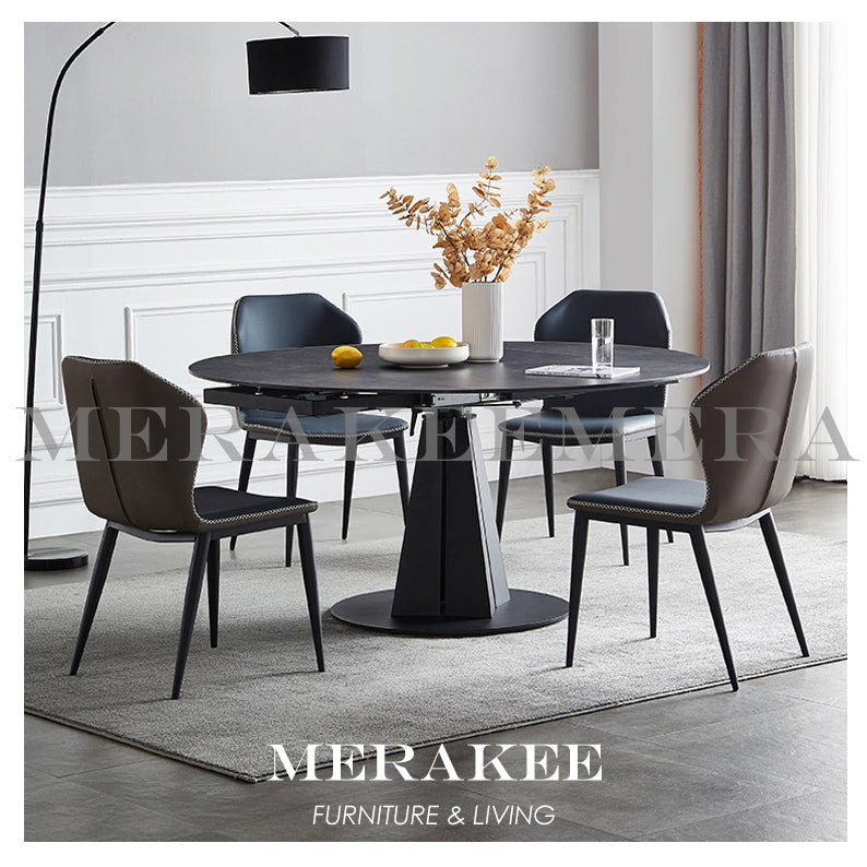 MERAKEE Customized Extendable Turning Round Marble Like Sintered Stone Dining Table Dining Room Furniture F36