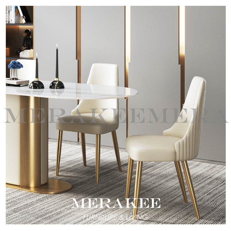 MERAKEE Dining Chair PU Leather Solid Wood Frame Gold Leg Dining Room Furniture JCY30