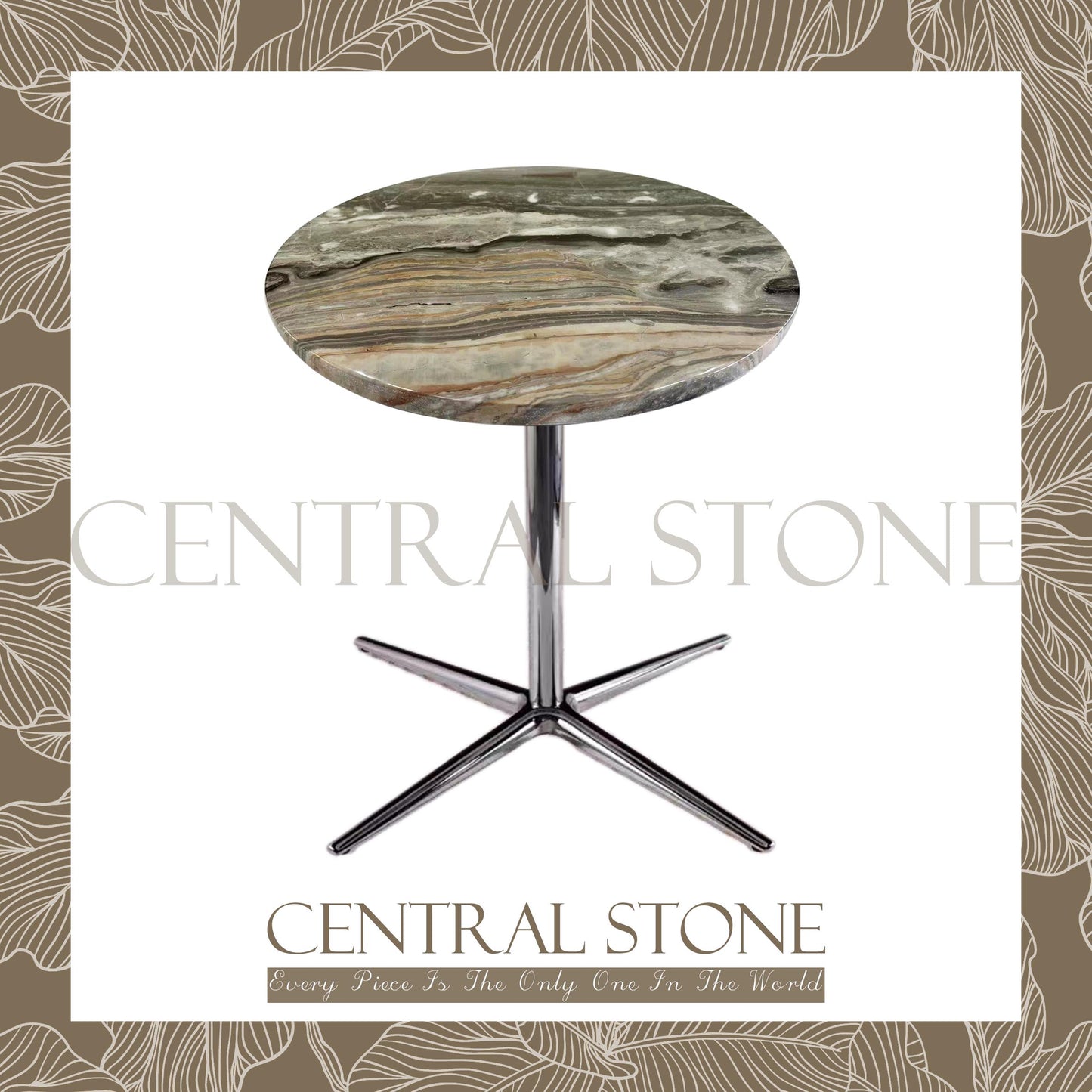 CENTRAL STONE Italian Natural Marble Coffee Side Table Dia45cm -Venice Brown