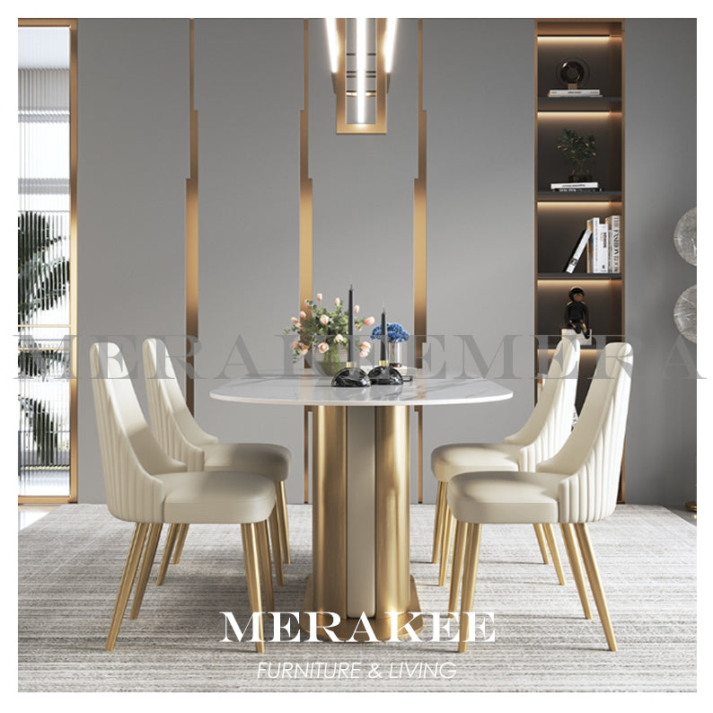 MERAKEE Dining Chair PU Leather Solid Wood Frame Gold Leg Dining Room Furniture JCY30