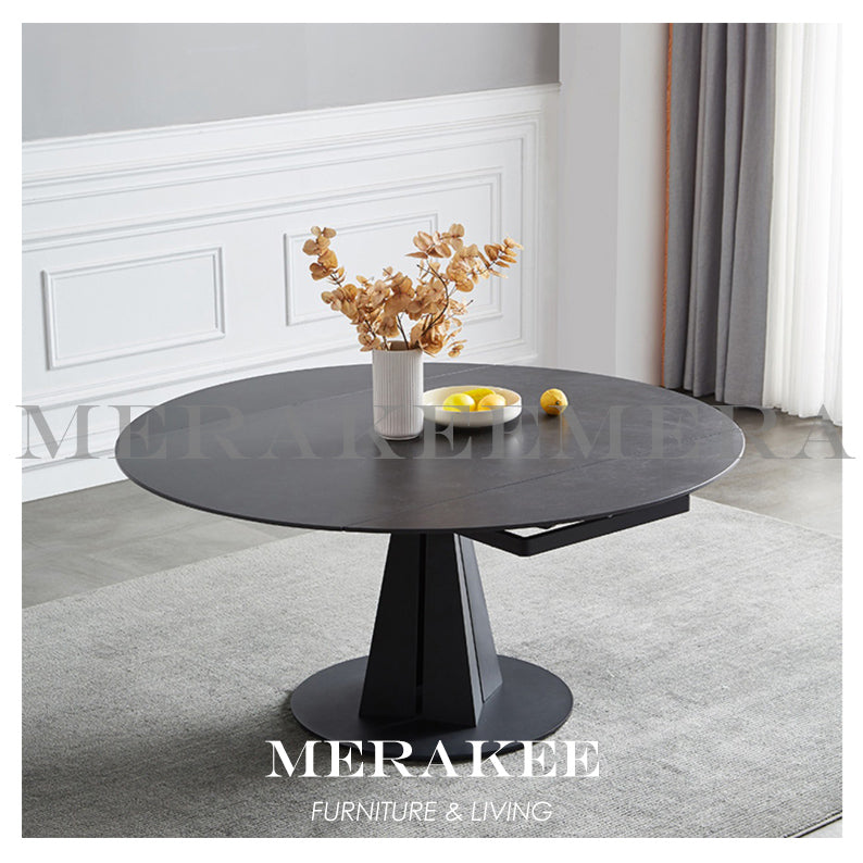 MERAKEE Customized Extendable Turning Round Marble Like Sintered Stone Dining Table Dining Room Furniture F36