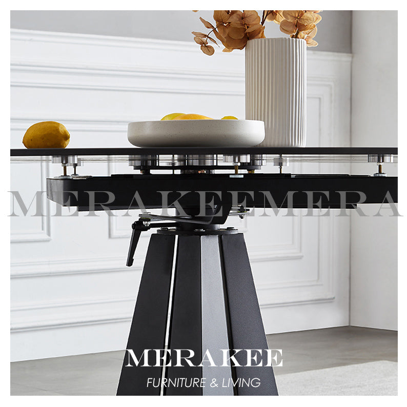 MERAKEE Customized Extendable Turning Round Marble Like Sintered Stone Dining Table Dining Room Furniture F36