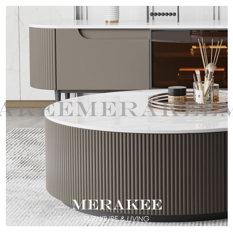 MERAKEE Marble Like Sintered Stone TV Console Cabinet Coffee Table Set Living Room Furniture DS768