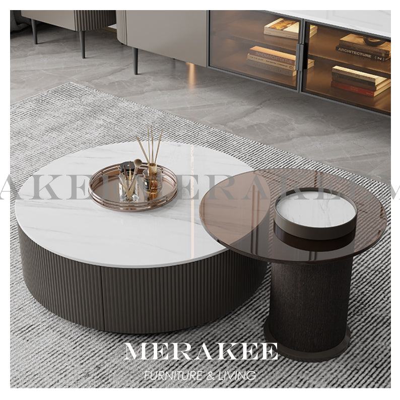 MERAKEE Marble Like Sintered Stone TV Console Cabinet Coffee Table Set Living Room Furniture DS768