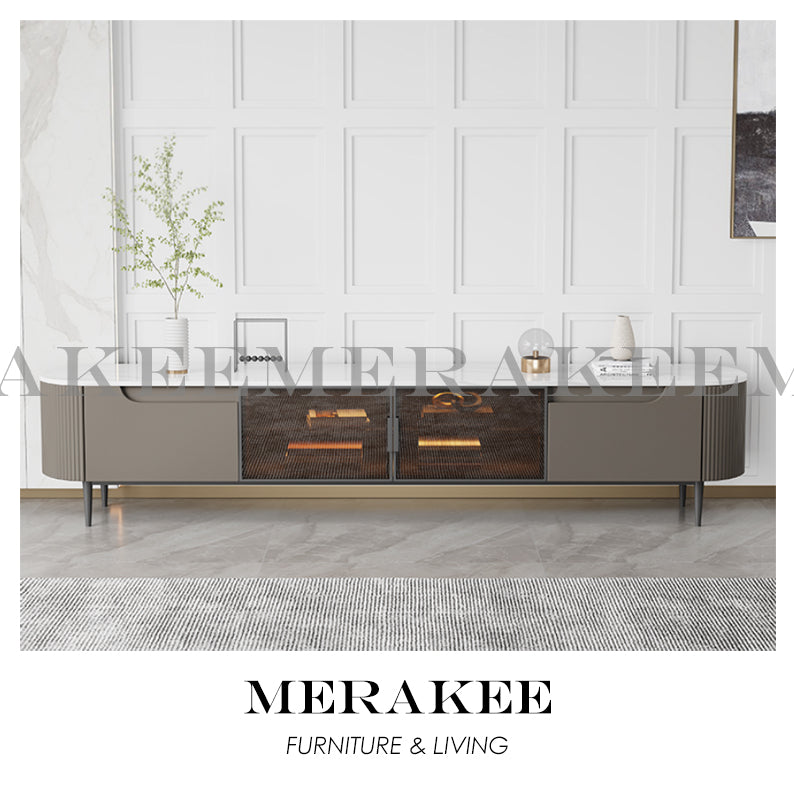 MERAKEE Marble Like Sintered Stone TV Console Cabinet Coffee Table Set Living Room Furniture DS768