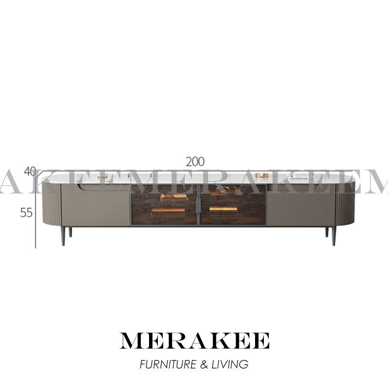 MERAKEE Marble Like Sintered Stone TV Console Cabinet Coffee Table Set Living Room Furniture DS768