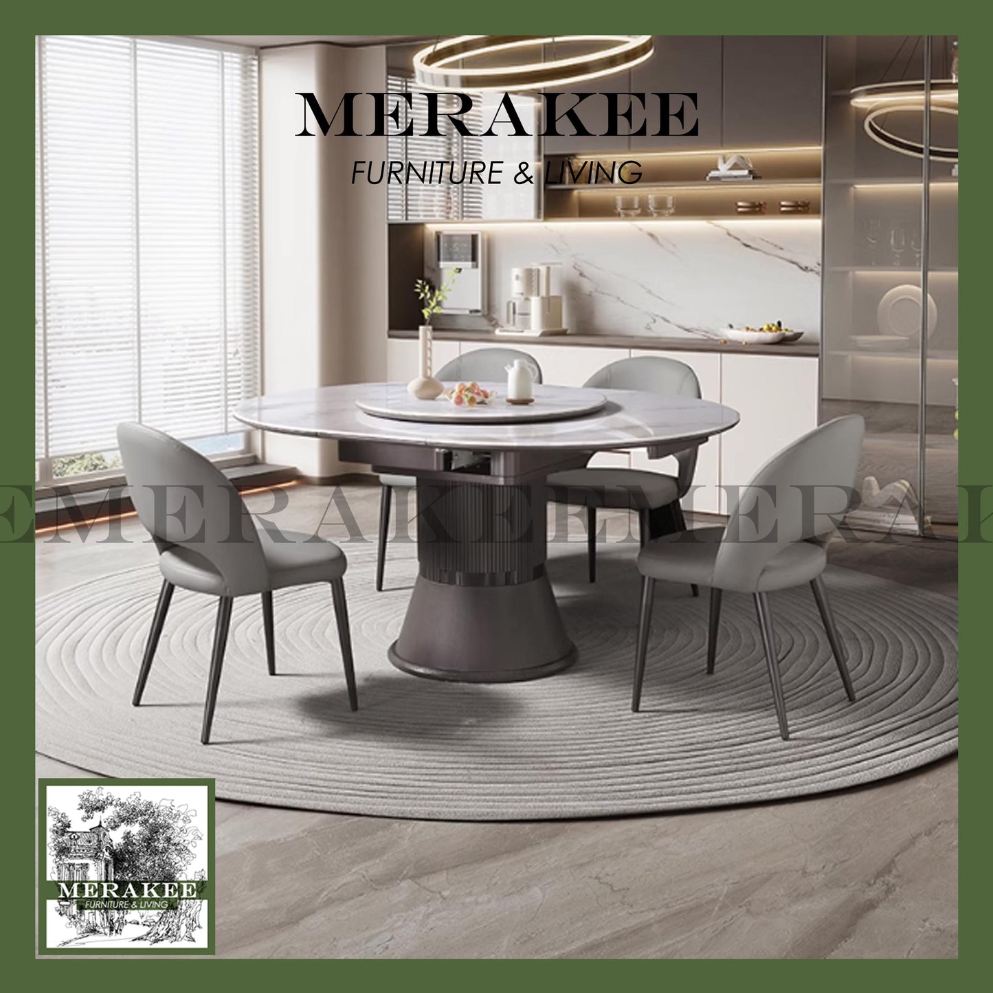 MERAKEE Extendable Round To Oval Customized Color Sintered Stone Marble Like Dining Table With Lazy Susan Dining Room Furniture F40