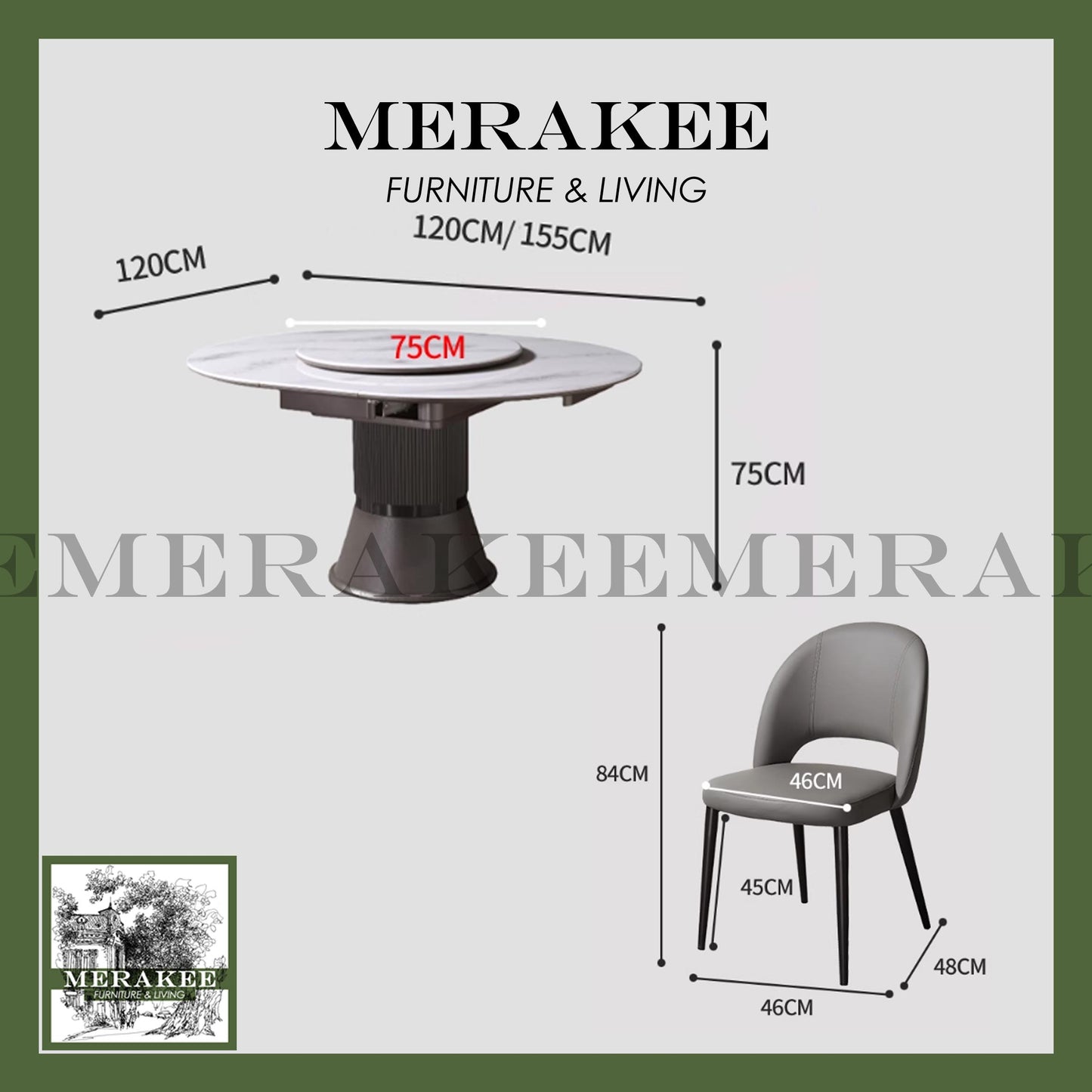 MERAKEE Extendable Round To Oval Customized Color Sintered Stone Marble Like Dining Table With Lazy Susan Dining Room Furniture F40