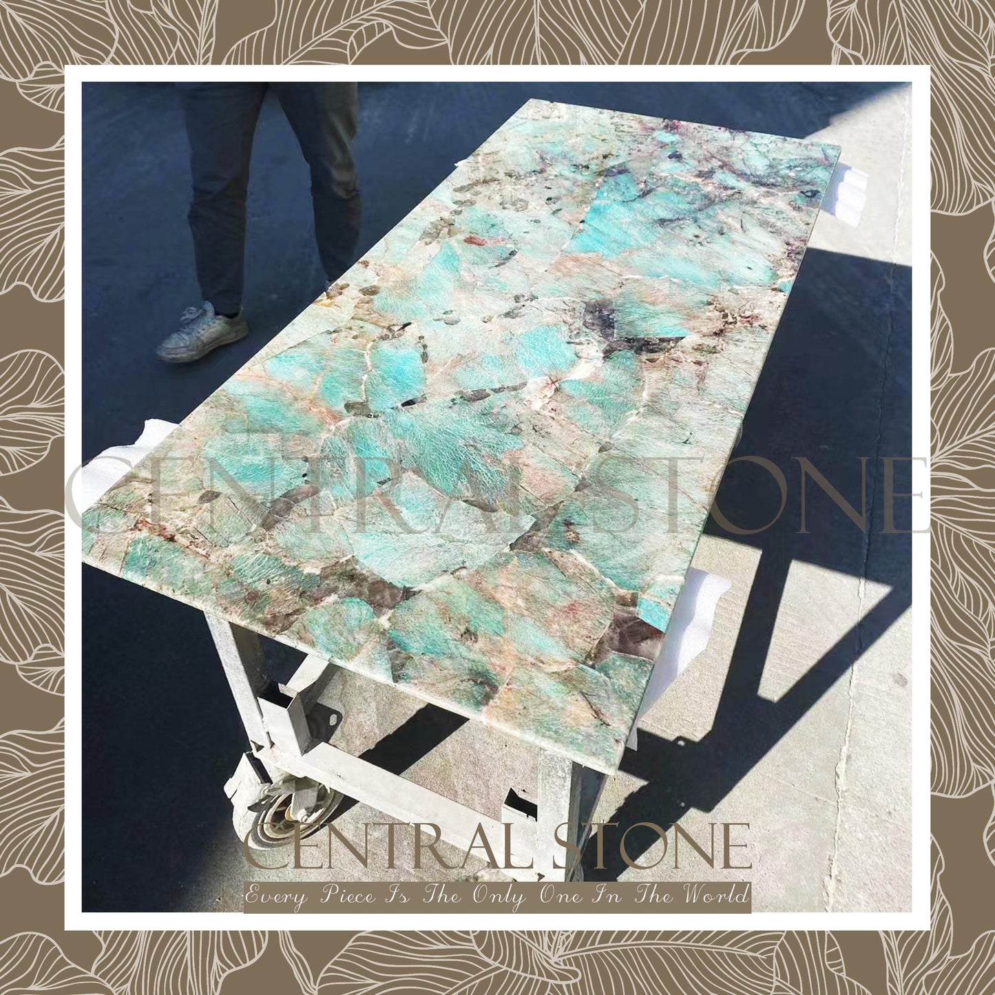 CENTRAL STONE Natural Marble From Brazil Customization For Dining Coffee Side Table Feature Wall Quartz Stone Real Marble Amazonite - Amazon Green