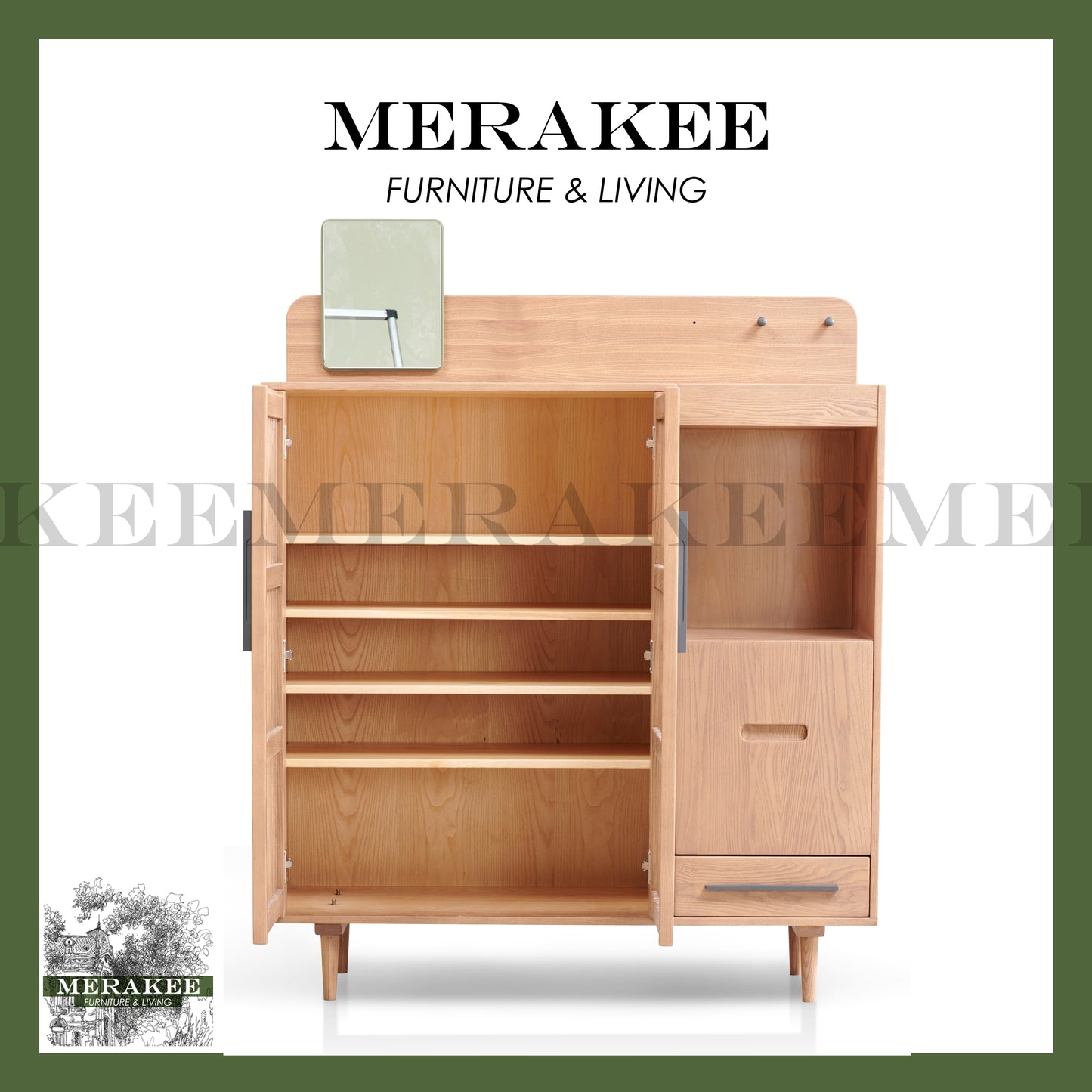 MERAKEE Shoe Cabinet with Foot Stool Solid Ashwood Organisation Furniture Shoe Storage Organizer
