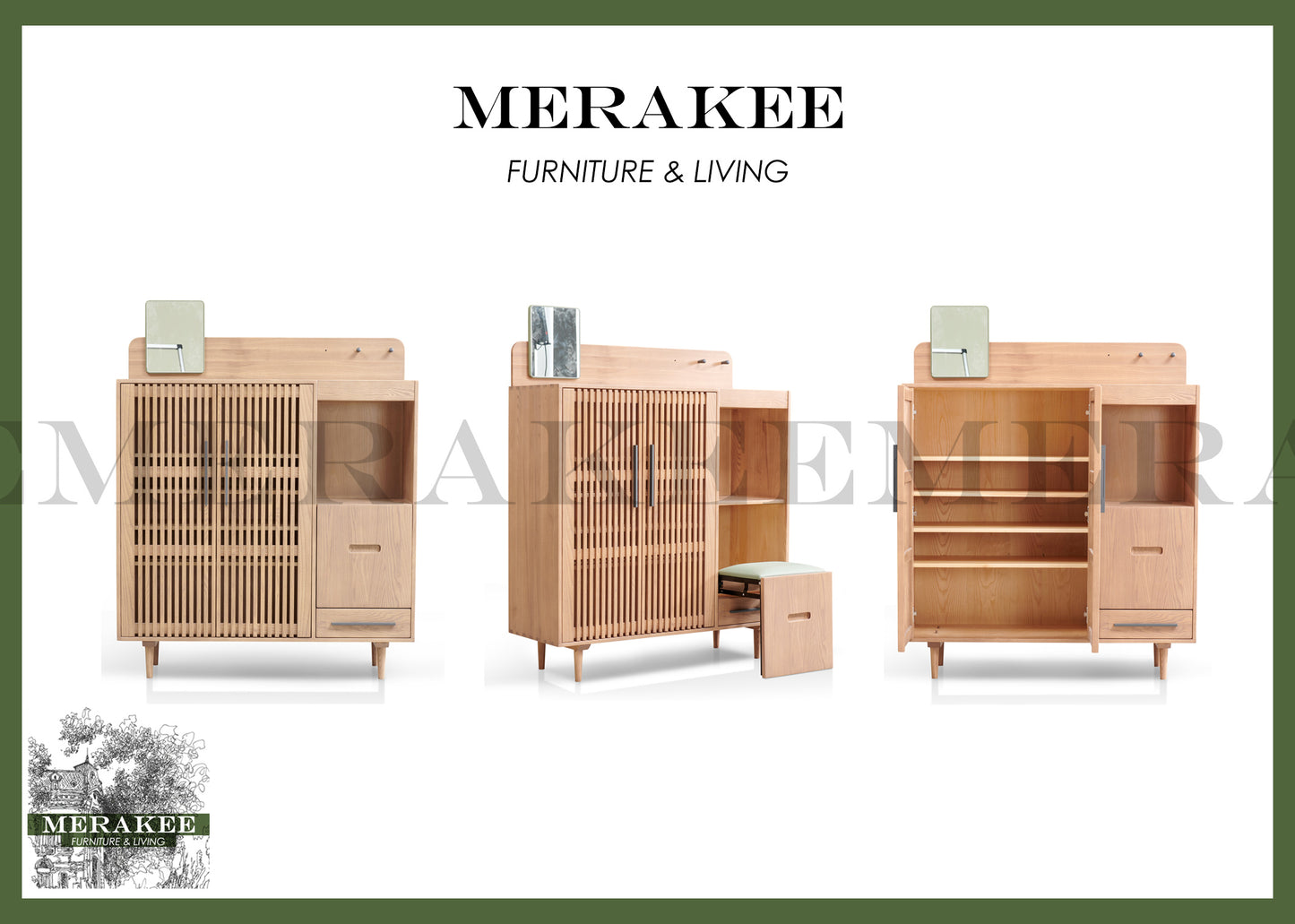 MERAKEE Shoe Cabinet with Foot Stool Solid Ashwood Organisation Furniture Shoe Storage Organizer