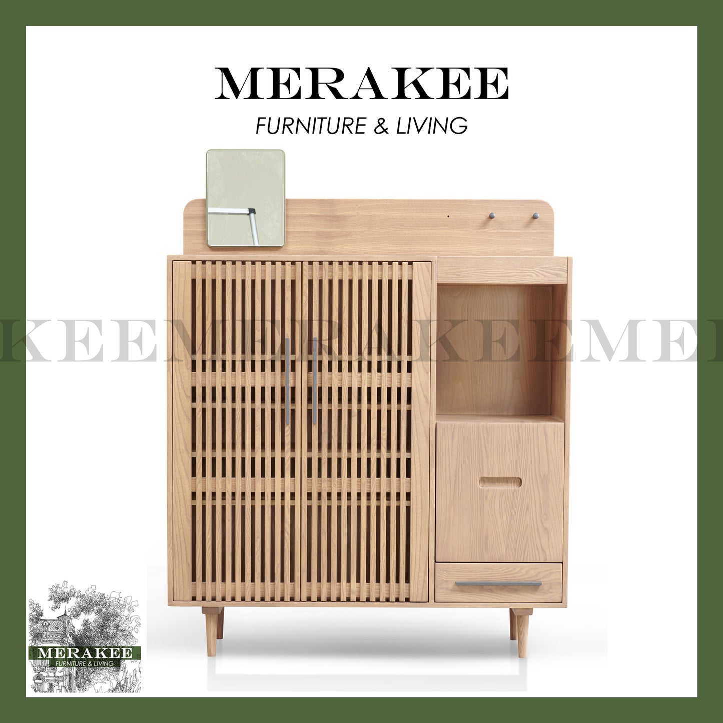 MERAKEE Shoe Cabinet with Foot Stool Solid Ashwood Organisation Furniture Shoe Storage Organizer