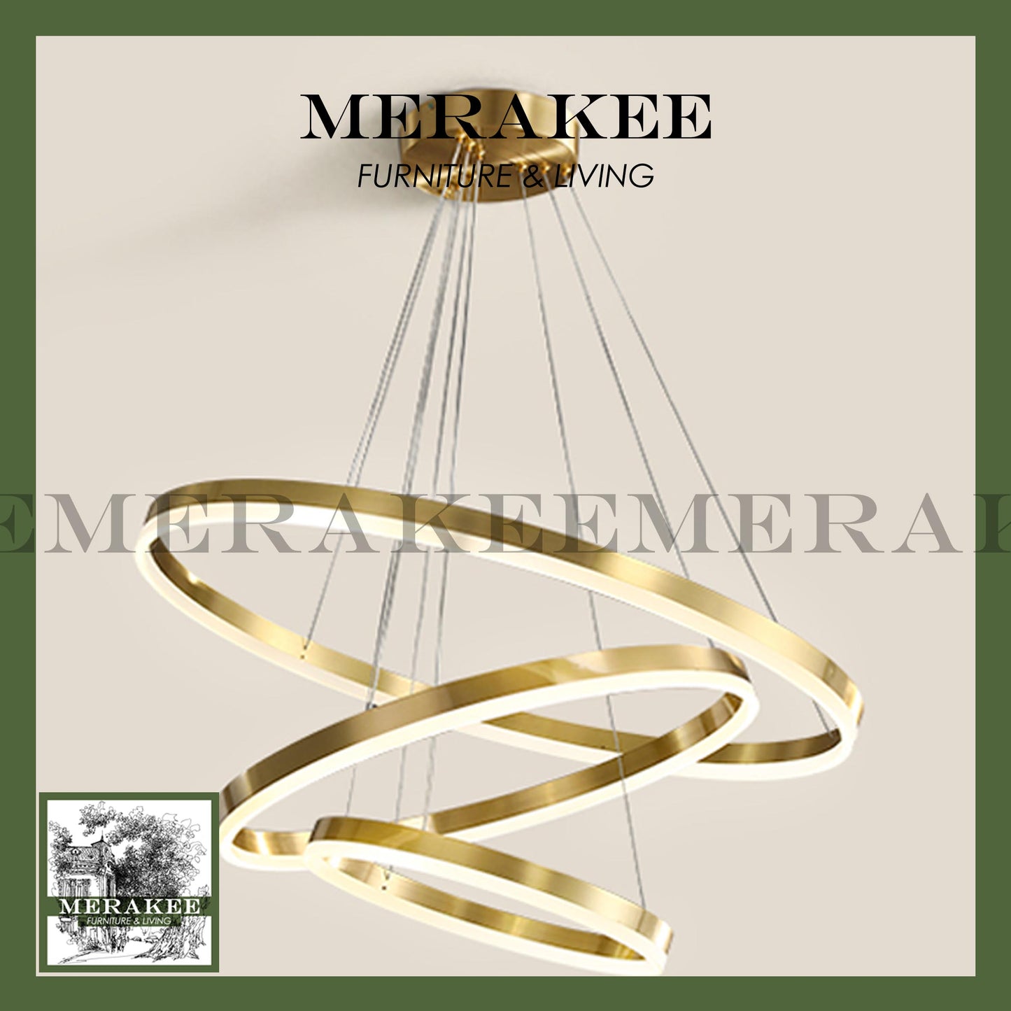 MERAKEE Pendant Light LED Ceiling Stainless Steel Hanging Gold Modern Living Room Bedroom Dining Room Light QS-CC08