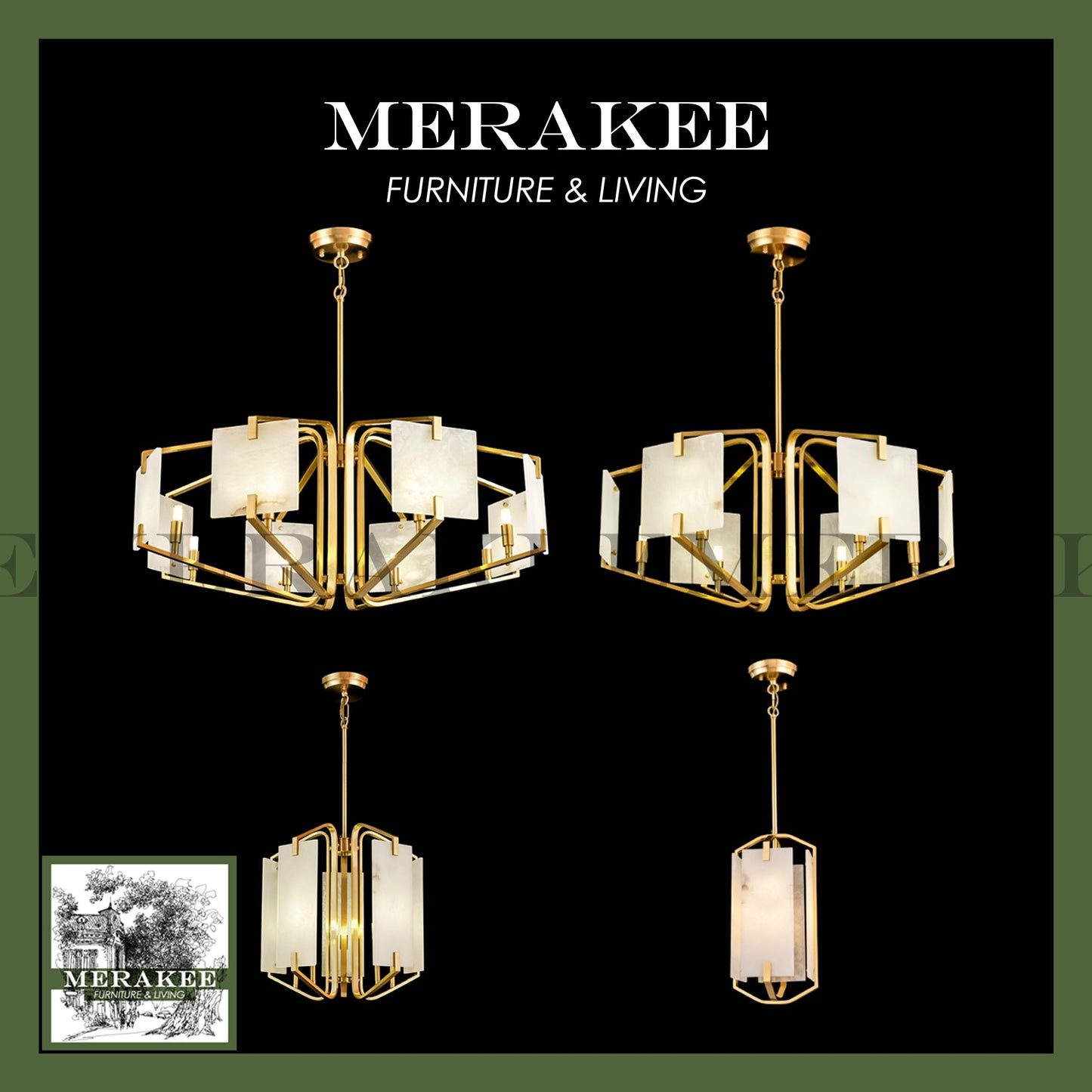 MERAKEE Copper Pendant Light With Natural Marble Ceiling Hanging Living Room Bedroom Dining Room Light QS-SC05